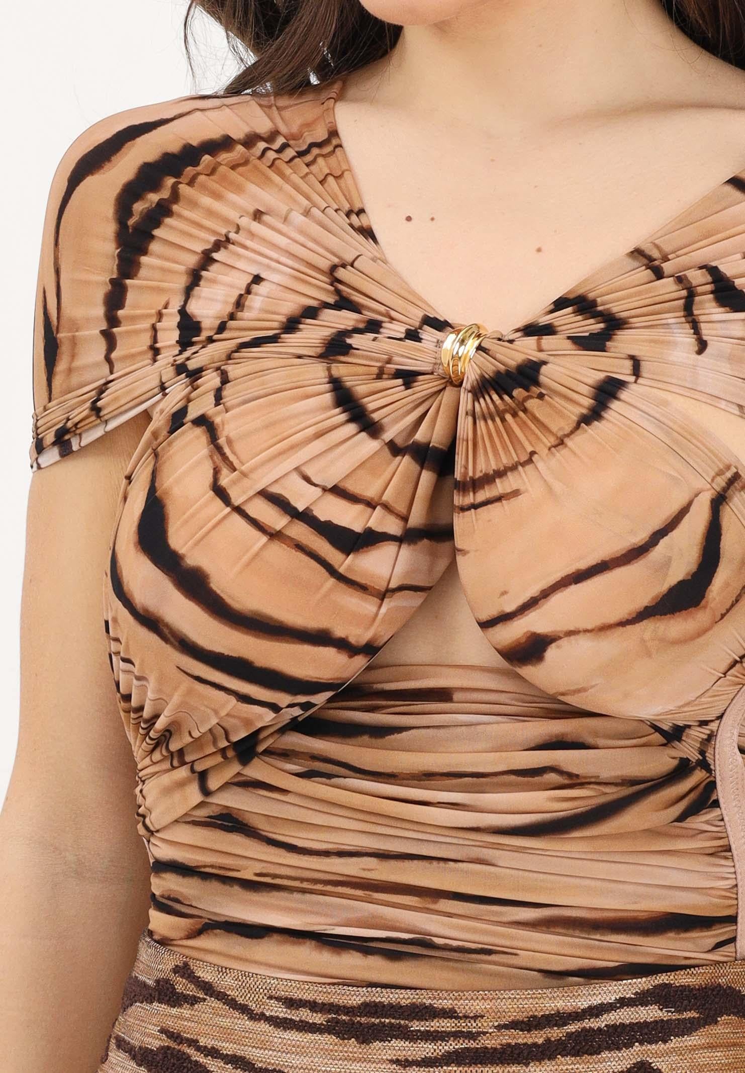 ELISABETTA FRANCHI Body cammello da donna con stampa tigre<BR/> BO03362E2 470 ELISABETTA FRANCHI