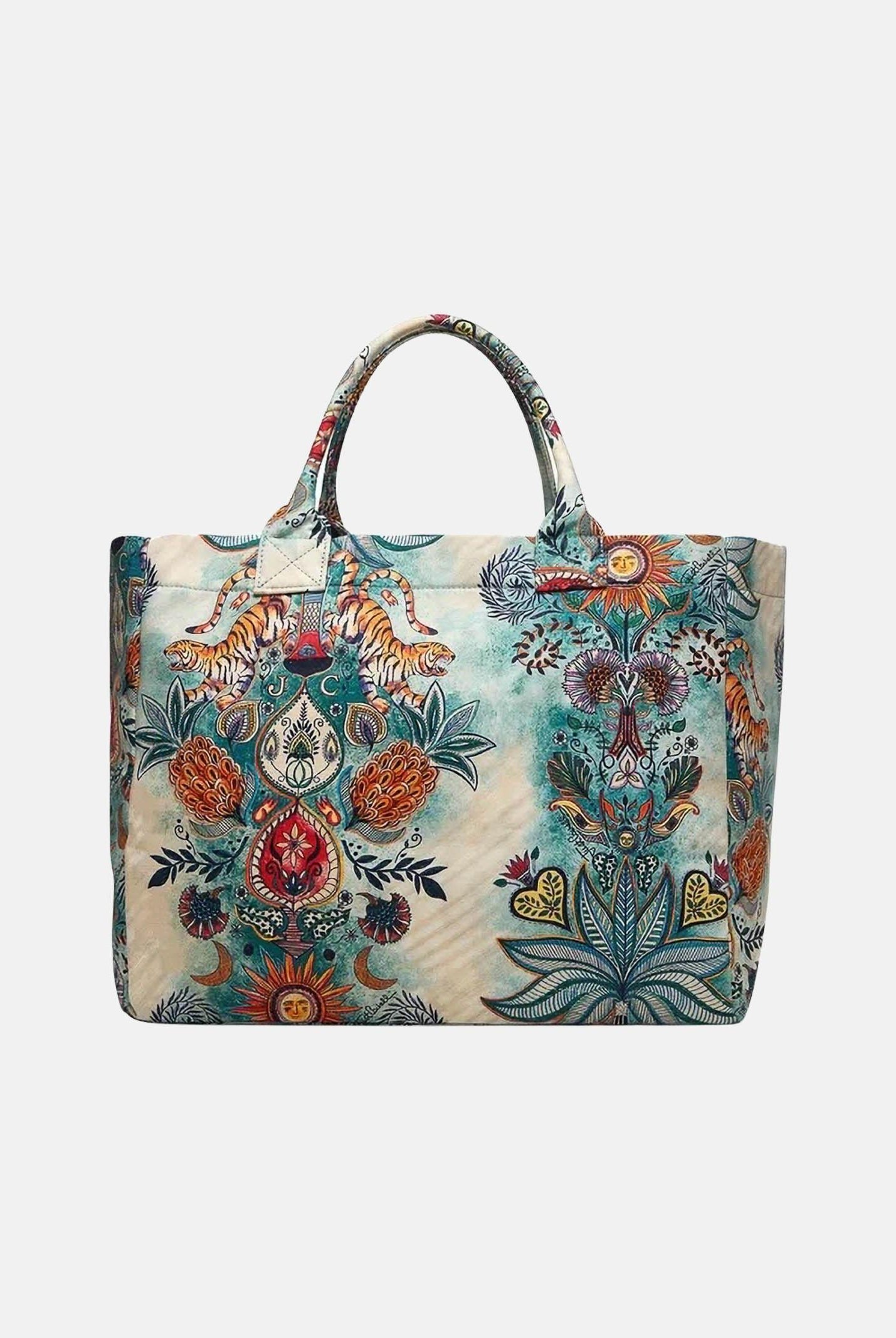 JUST CAVALLI Borsa mare panna e azzurra da donna con stampa artistica all-over 80RA4BS1ZG426 R86 JUST CAVALLI