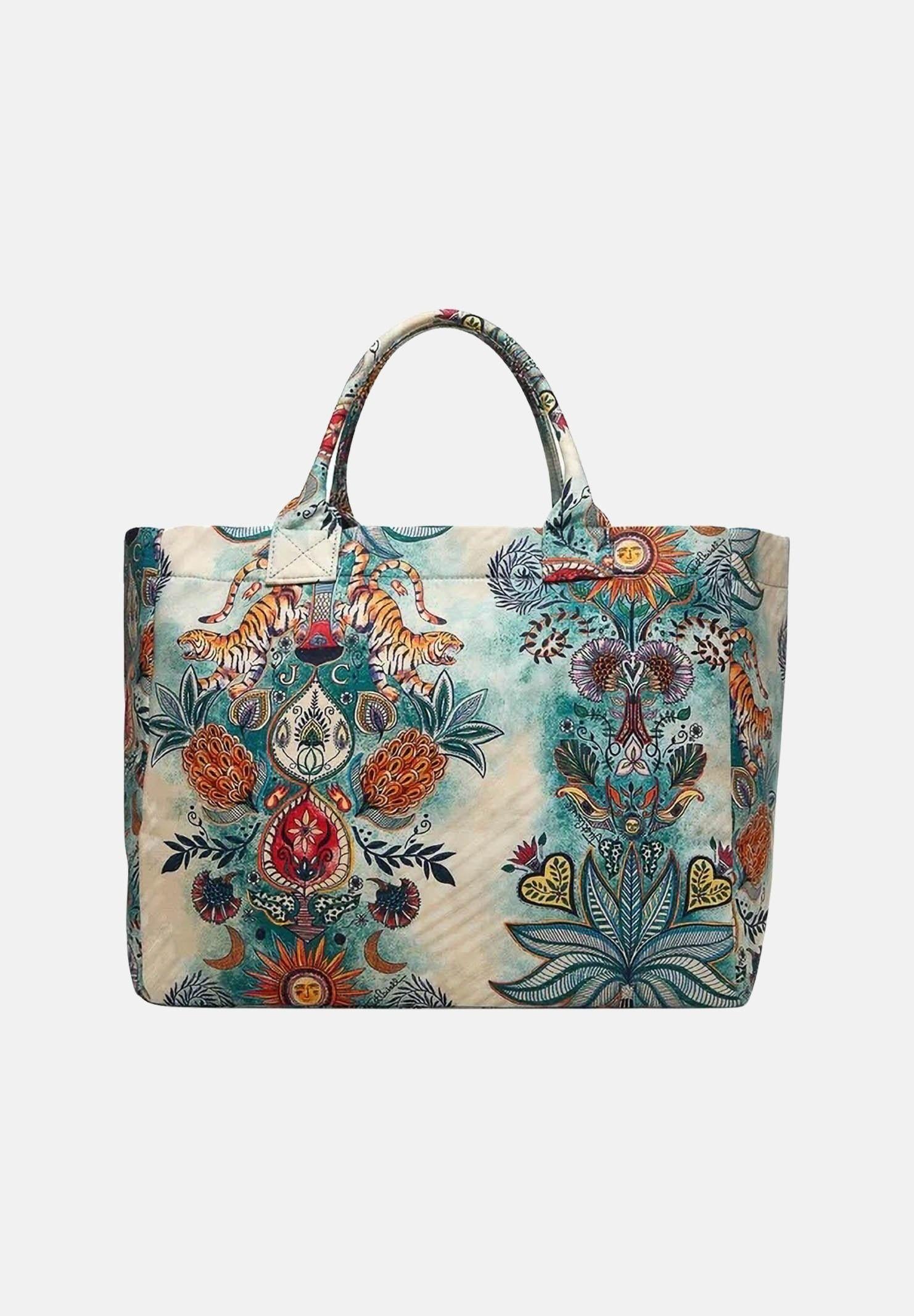 JUST CAVALLI Borsa mare panna e azzurra da donna con stampa artistica all-over 80RA4BS1ZG426 R86 JUST CAVALLI
