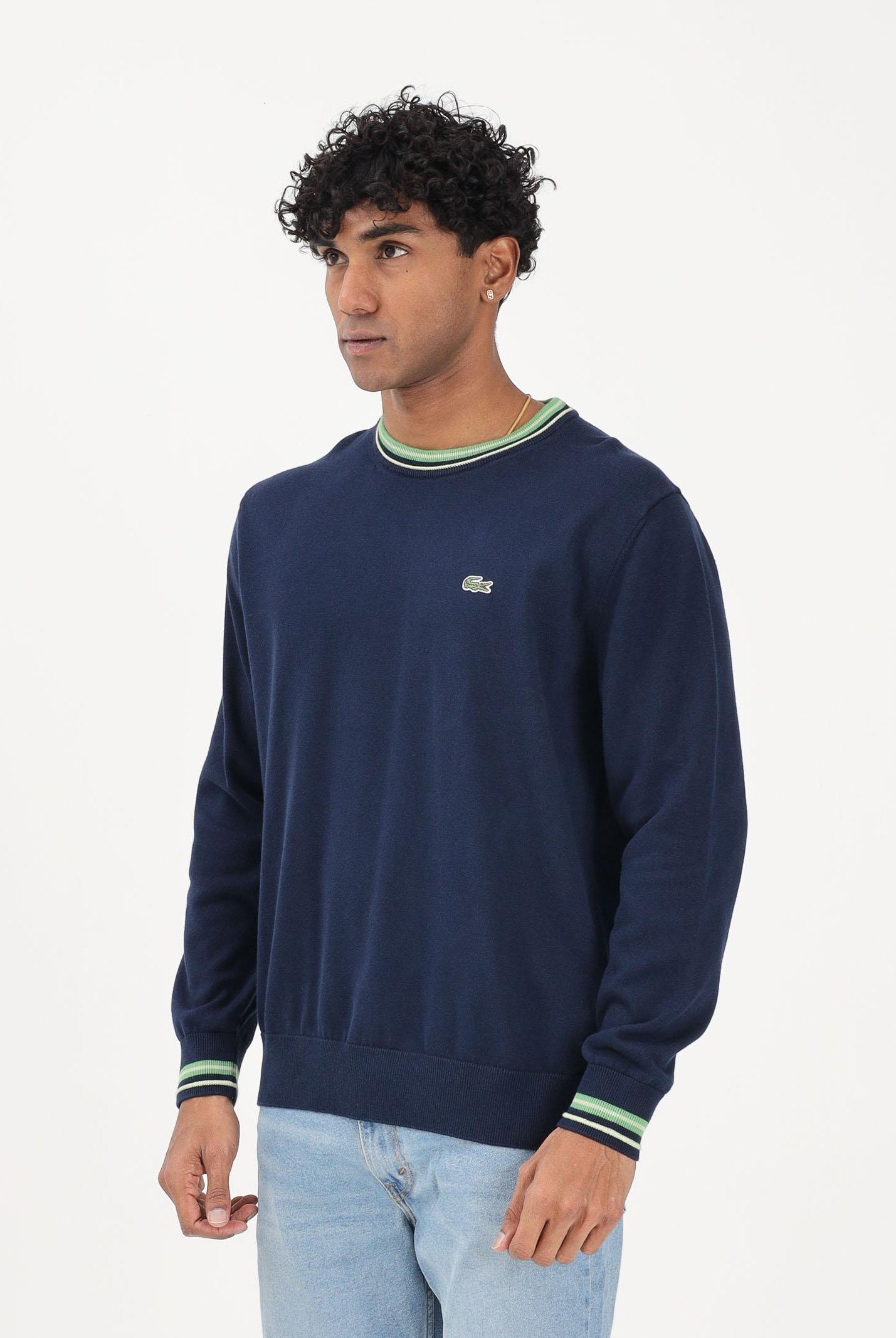 LACOSTE Maglioncino girocollo blu da uomo in jersey di cotone a righe AH5158 20I LACOSTE