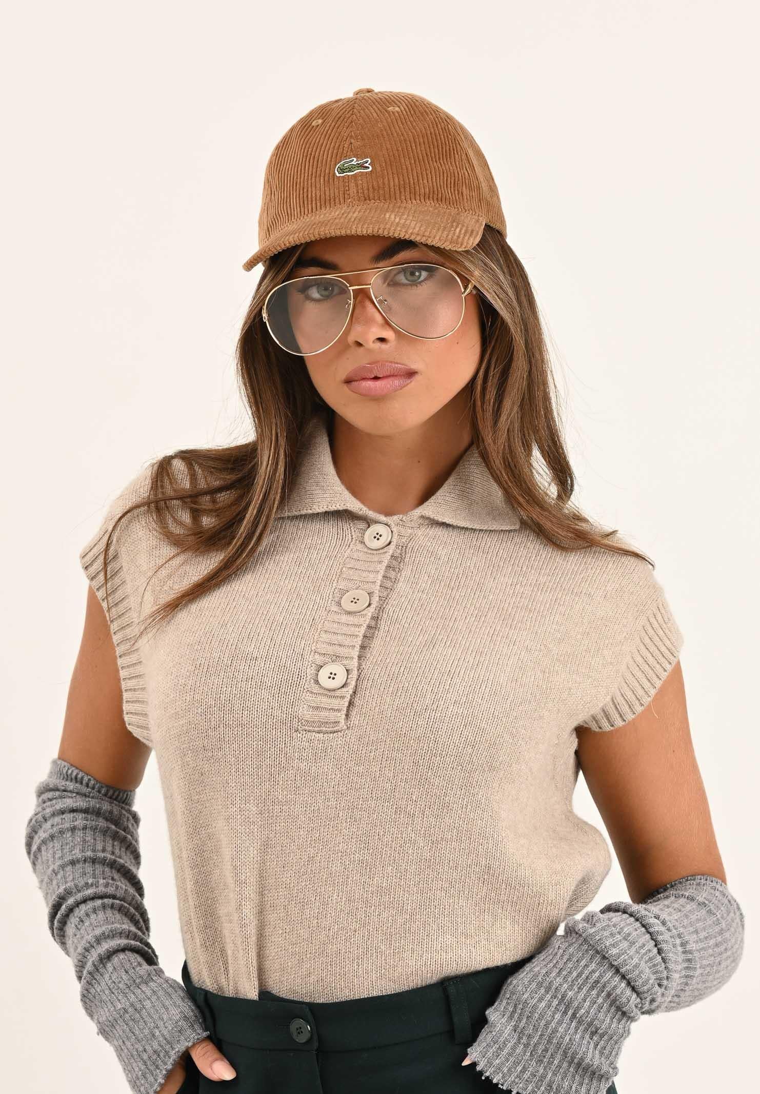 LACOSTE Cappello con visiera cammello per uomo e donna in velluto a coste RK3447 DPC LACOSTE