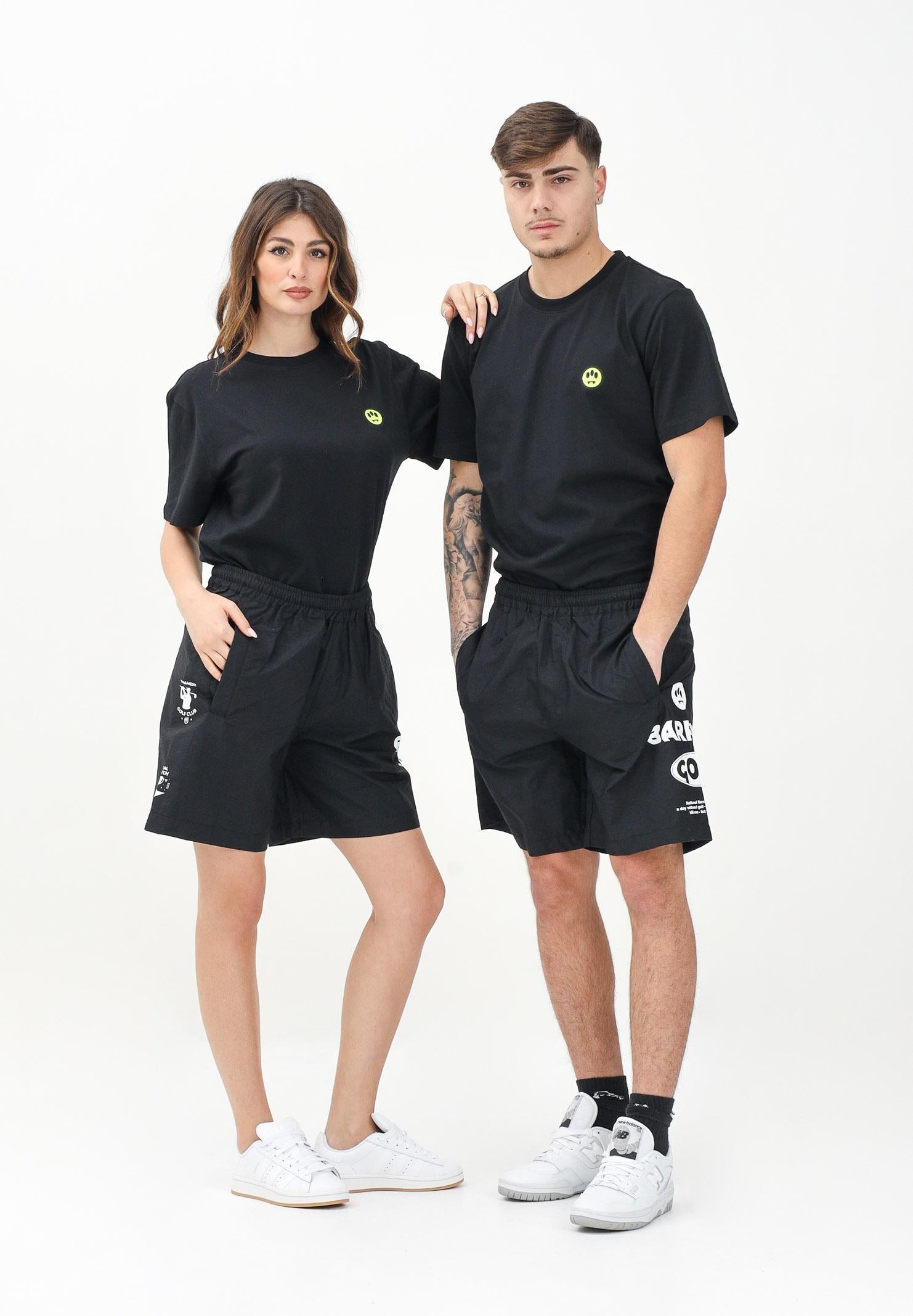 BARROW Shorts sportivo nero per uomo e donna con stampa S5BWUABE009 110 BARROW