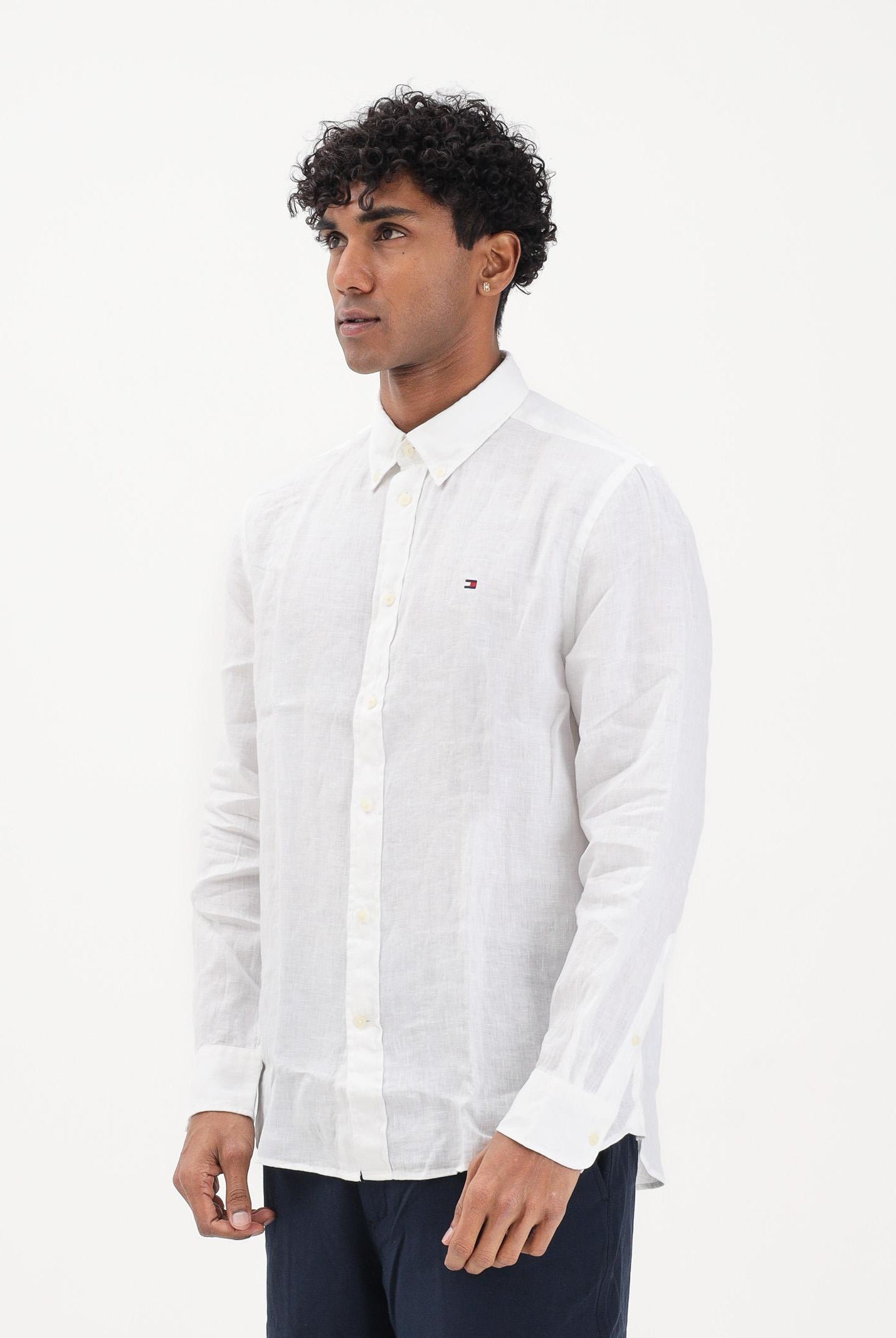 TOMMY HILFIGER Camicia a manica lunga in lino bianca da uomo MW0MW41530 YBR TOMMY HILFIGER