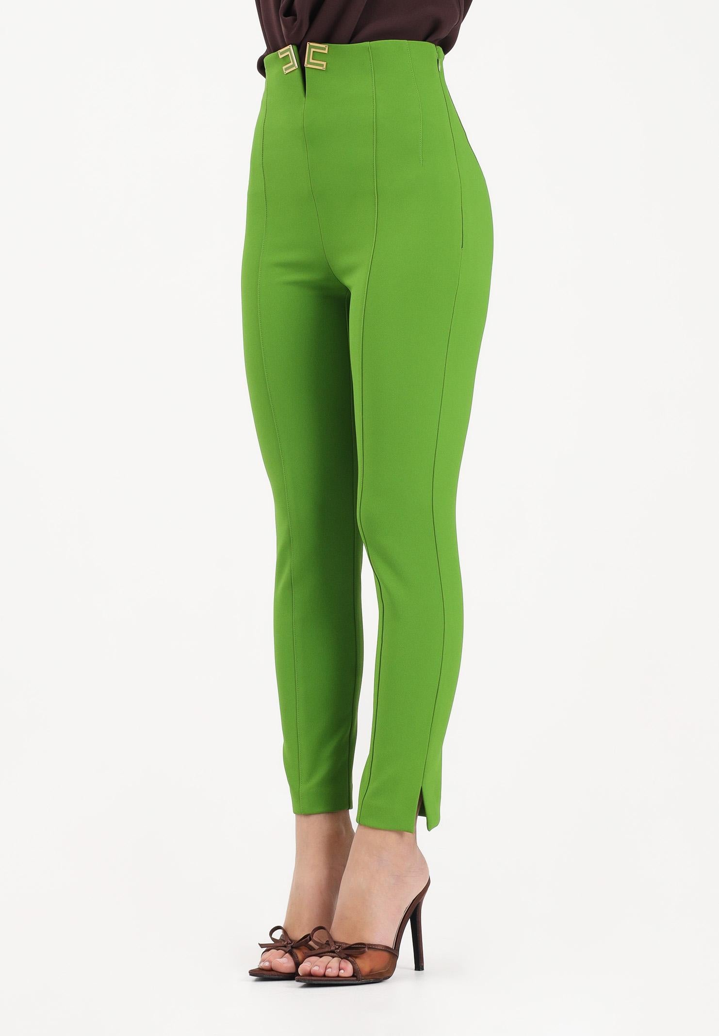 ELISABETTA FRANCHI Pantalone elegante verde da donna con dettagli logo<BR/> PA16361E2 EV3 ELISABETTA FRANCHI
