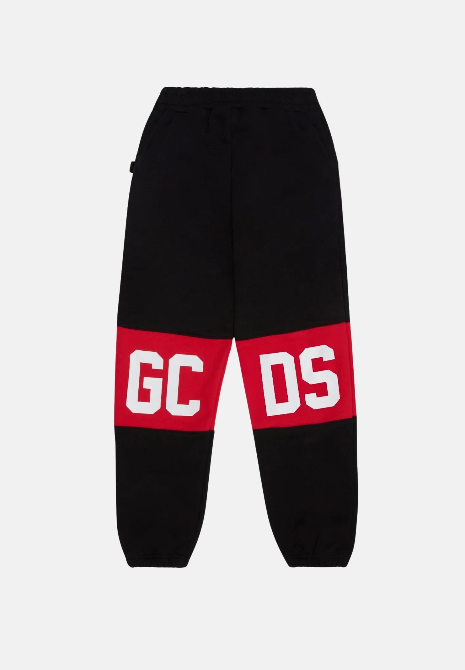 GCDS Pantalone sportivo nero per bambino e bambina con stampa logo B2KU3017BA2 99 GCDS
