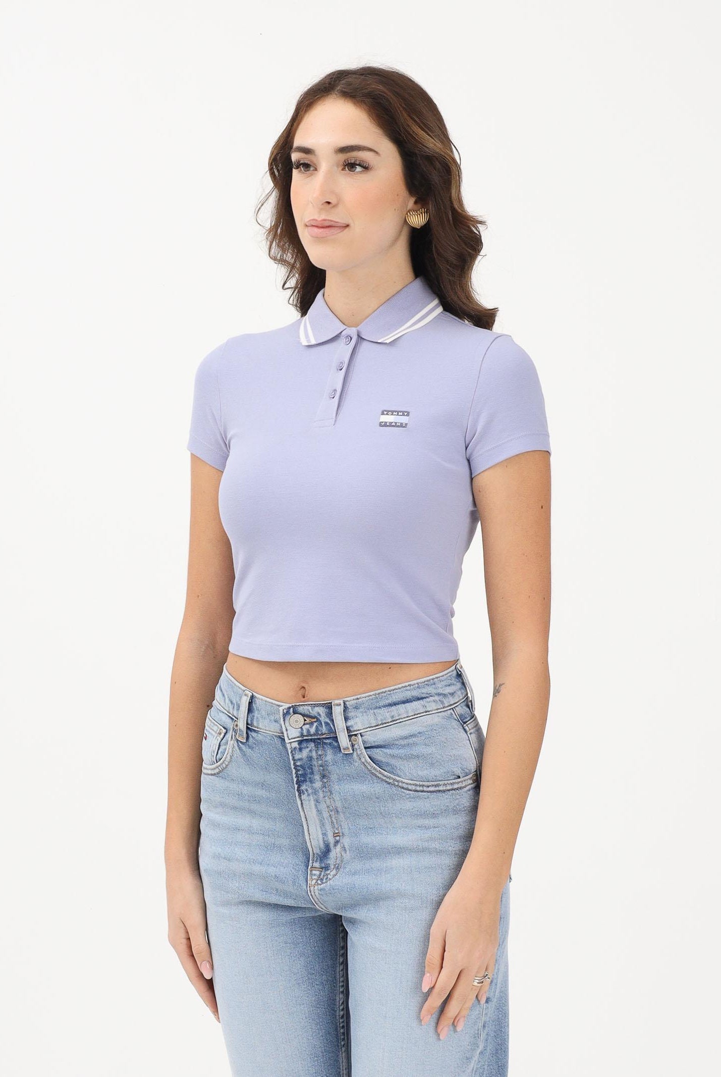 TOMMY JEANS Polo a manica corta lilla da donna con logo DW0DW21932 C5U TOMMY JEANS