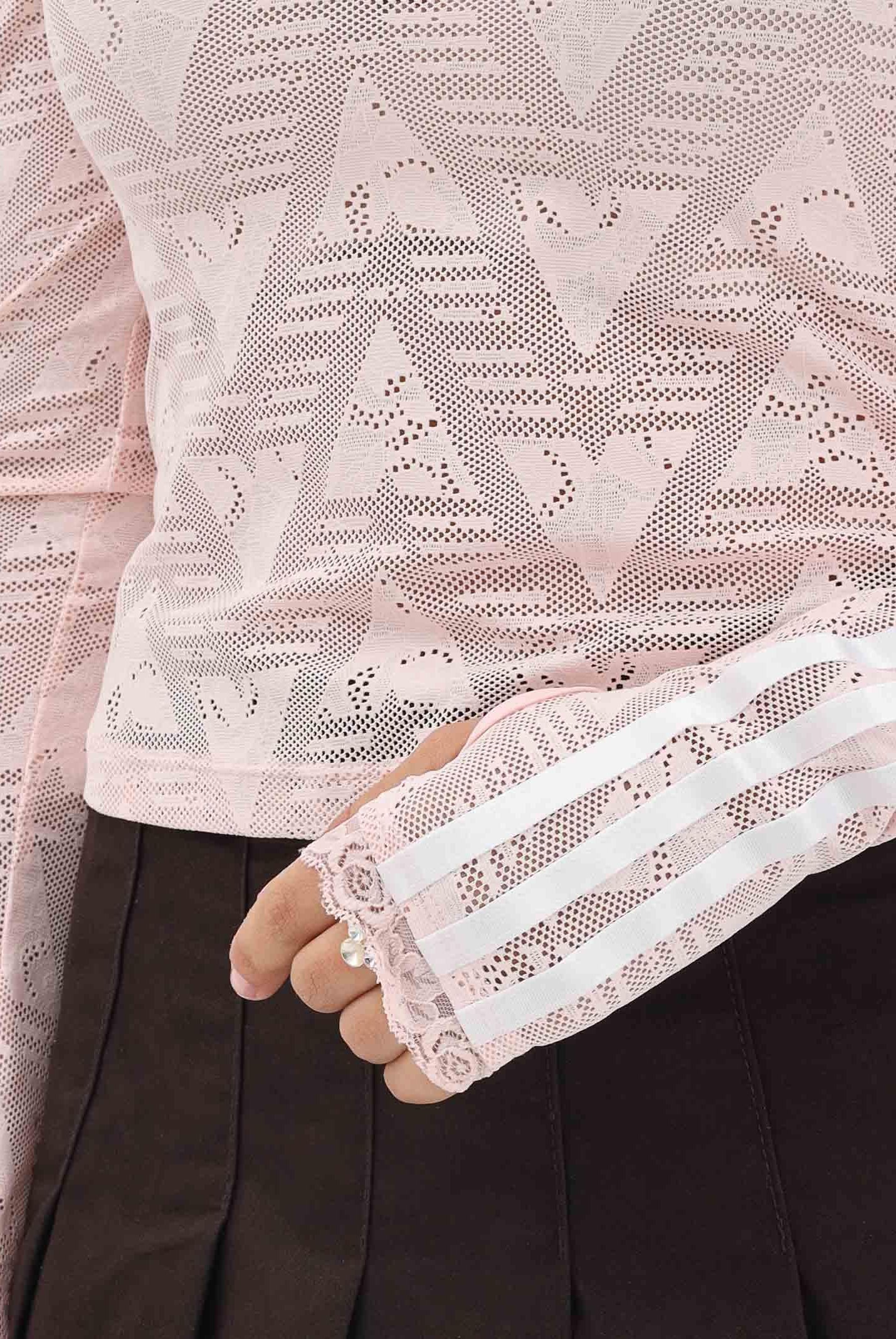 ADIDAS ORIGINALS Top a manica lunga Lace Bardot rosa da donna KE3459 . ADIDAS ORIGINALS