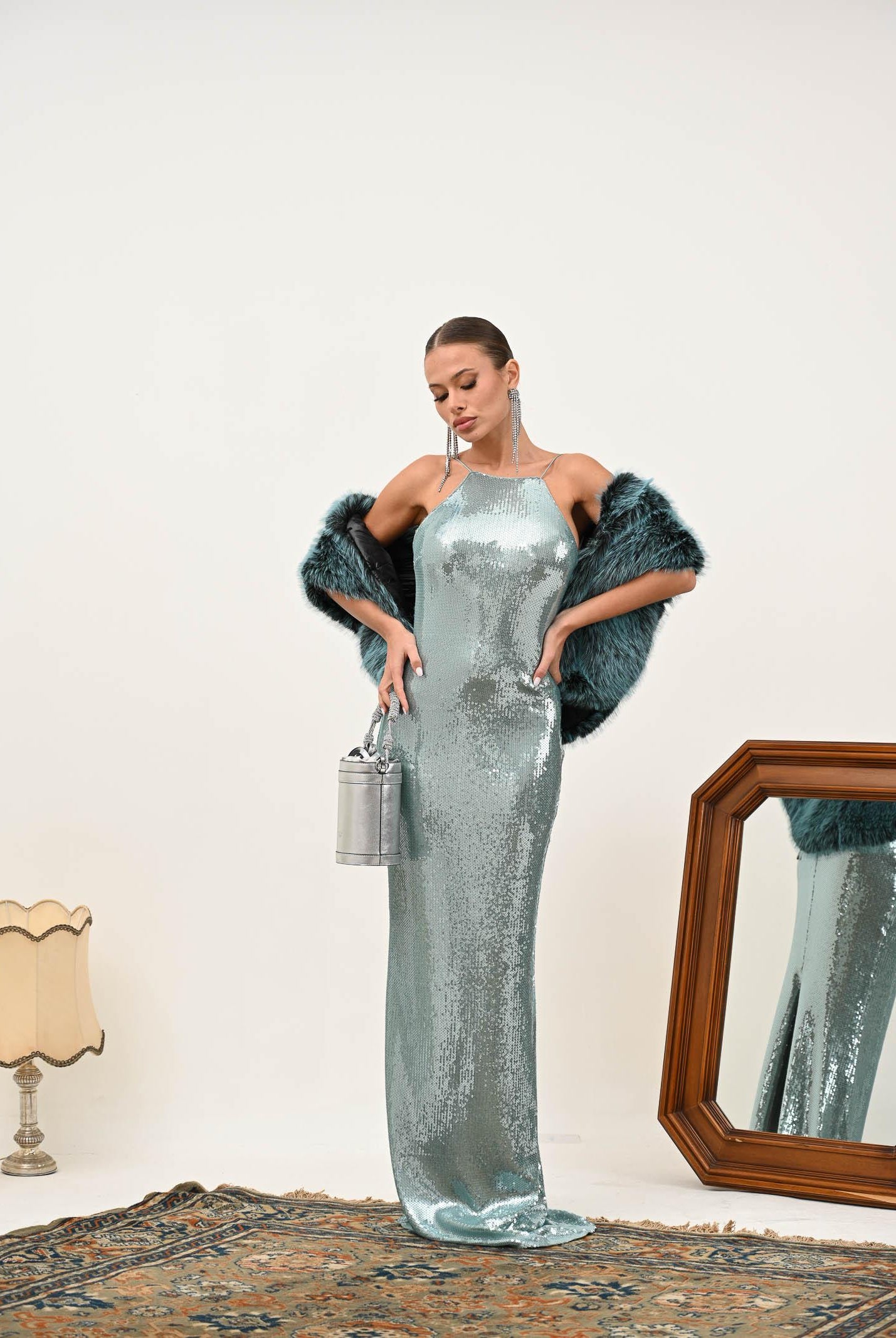 PATRIZIA PEPE Abito lungo verde acqua da donna con paillettes 8A1567J326 G615 PATRIZIA PEPE