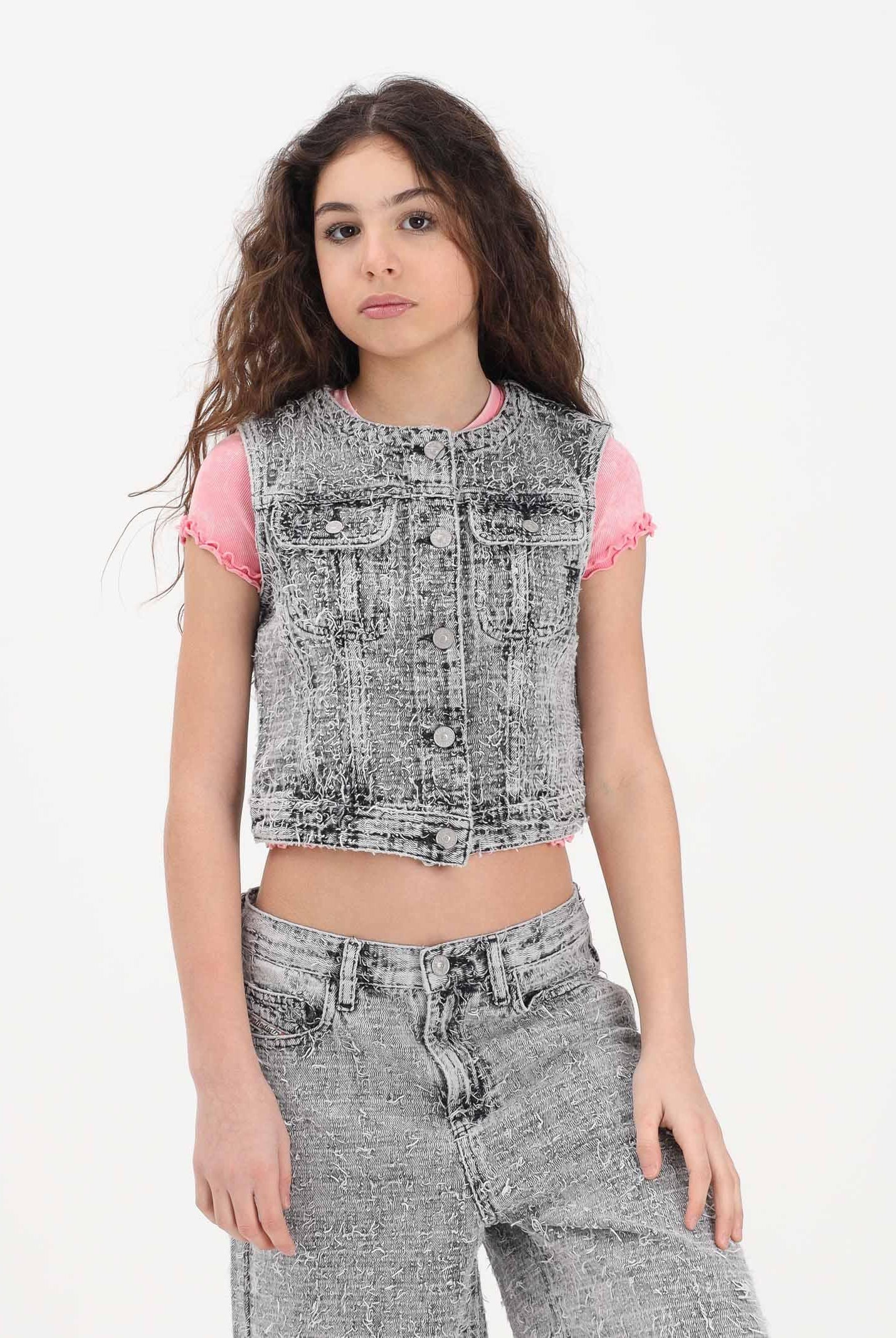 DIESEL Gilet grigio per donna, ragazze e bambine in denim effetto tweed J02509KXBR5 K02 DIESEL