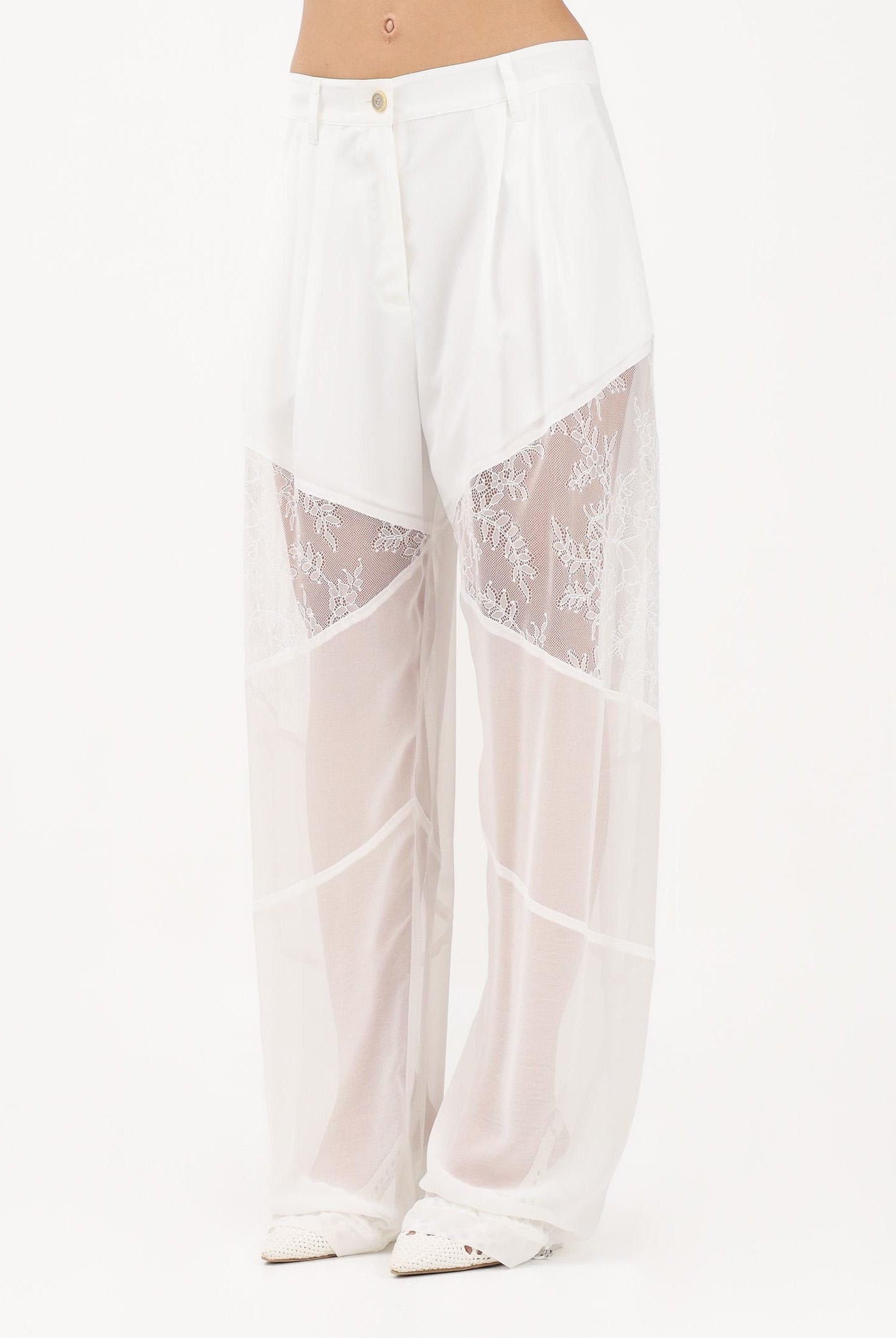 PINKO Pantalone elegante bianco da donna con inserti in pizzo 106275A336 Z05 PINKO