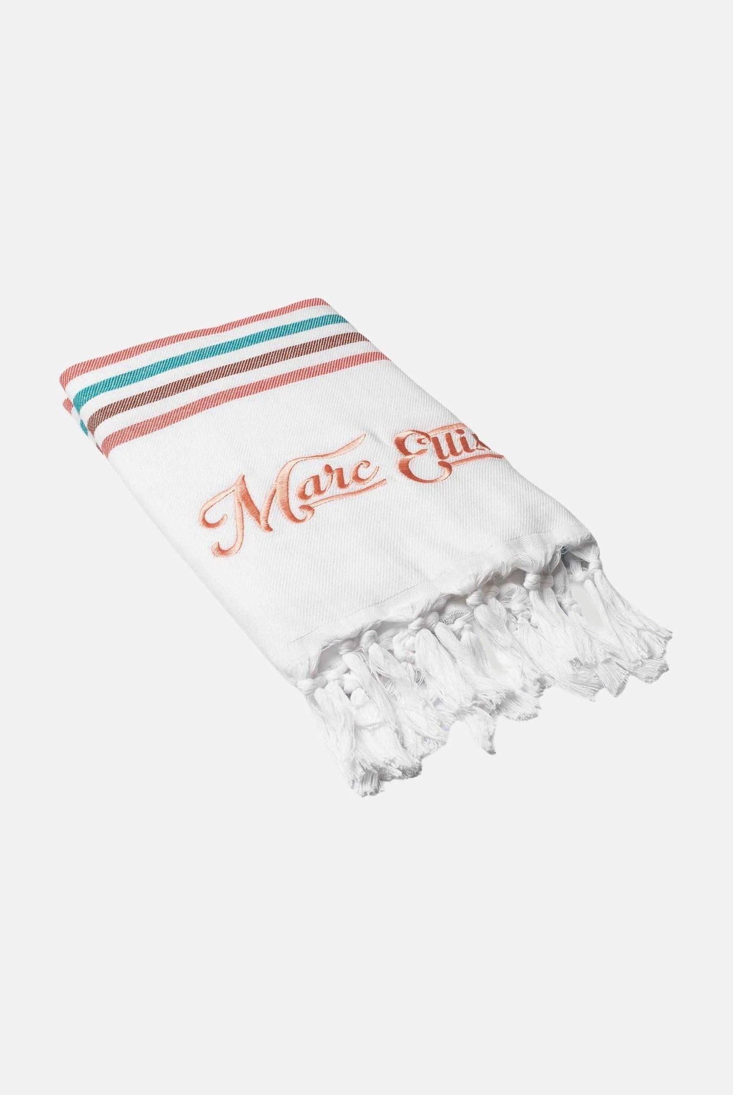 MARC ELLIS Telo mare bianco da donna con frange e logo BEACH-TOWEL 04 MARC ELLIS