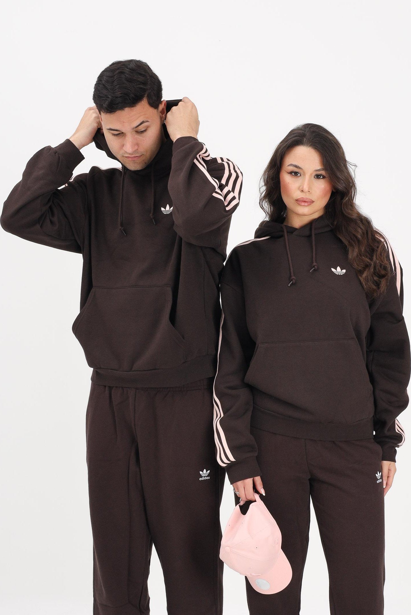 ADIDAS ORIGINALS Felpa con cappuccio ADICOLOR CLASSICS 3 STRIPES marrone e rosa per uomo e donna KE0880 . ADIDAS ORIGINALS