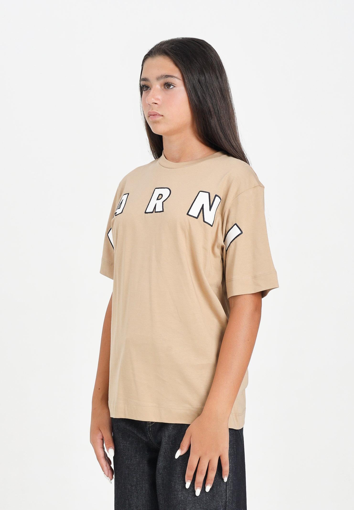 MARNI T-shirt a manica corta beige per donna, ragazzi e bambini con ricamo logo M01265M00RF 0M715 MARNI