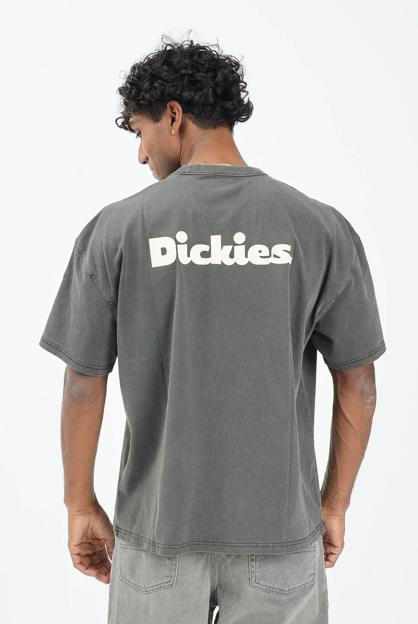 DICKIES SLAYDEN GD t-shirt a manica corta da uomo nera con stampa panna. DK0A87QRBLK1 DIckies