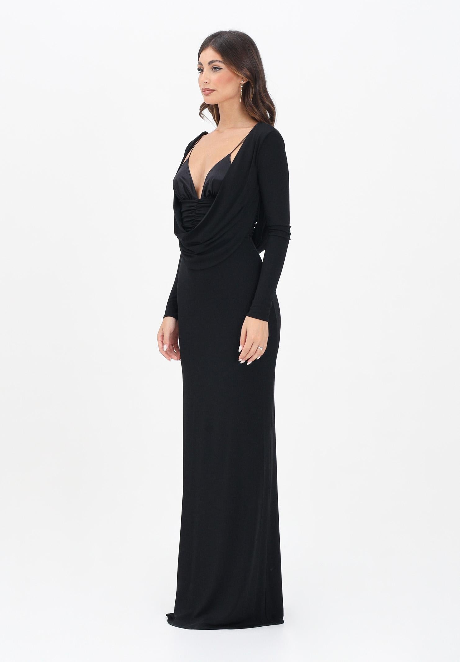 ELISABETTA FRANCHI Abito lungo nero da donna in jersey crêpe fluido<BR/> ABR0356E2 110 ELISABETTA FRANCHI