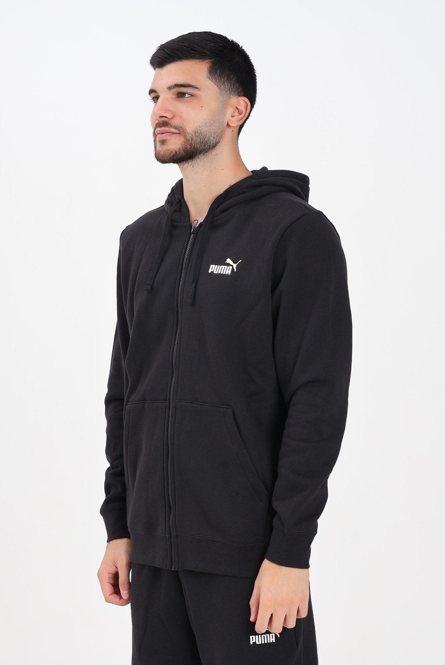 PUMA Felpa con zip Essentials nera da uomo 691657 01 PUMA
