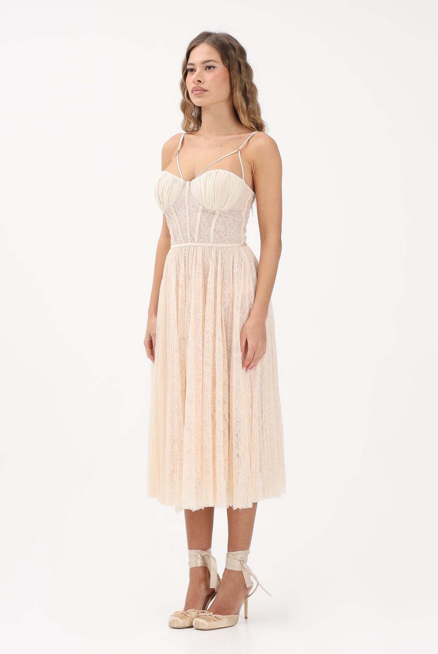 ELISABETTA FRANCHI Abito midi burro da donna realizzato in delicato pizzo AB97162E2 EG9 ELISABETTA FRANCHI