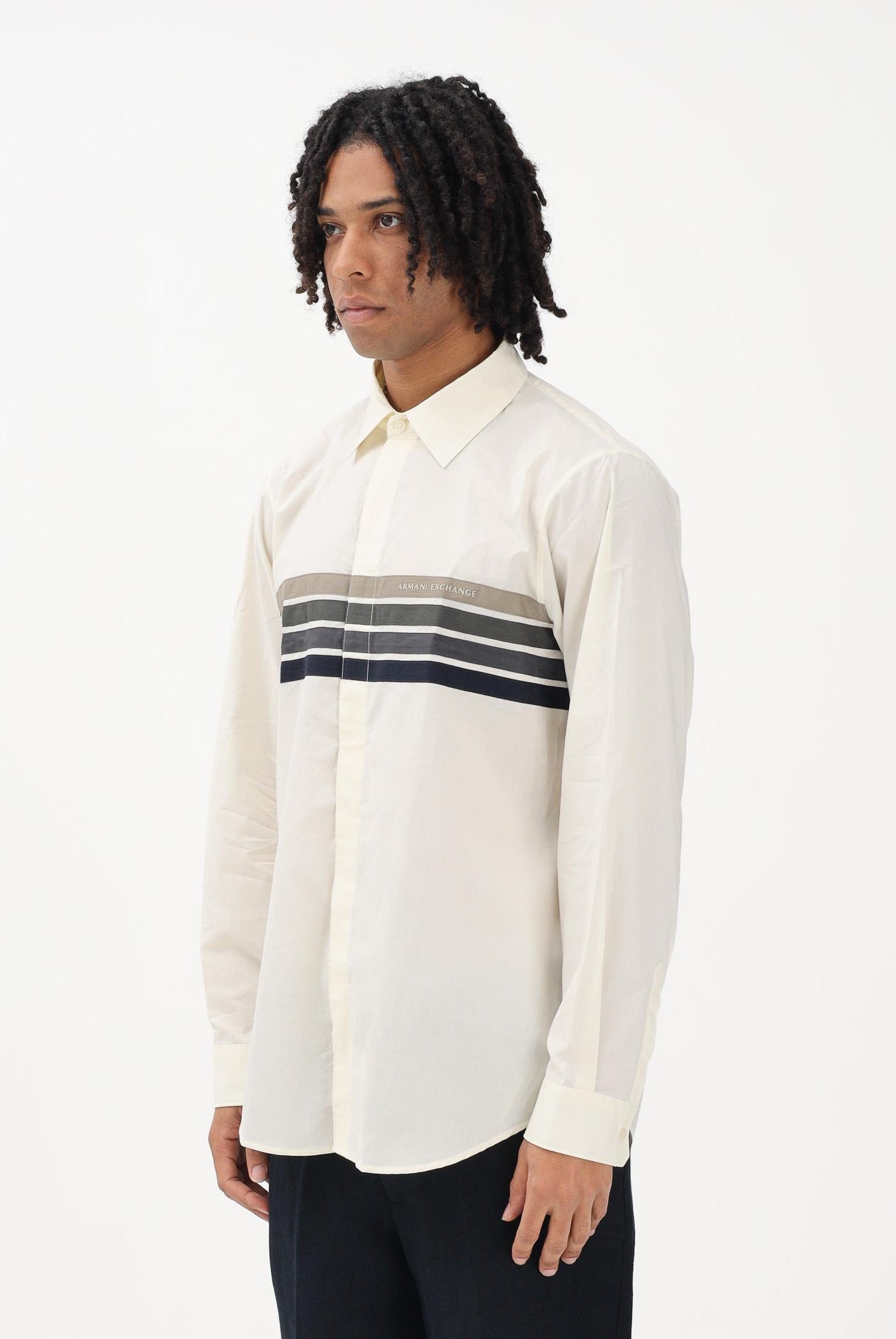 ARMANI EXCHANGE Camicia a manica lunga panna da uomo con stampa sul petto XM002109AF24533 U1074 ARMANI EXCHANGE