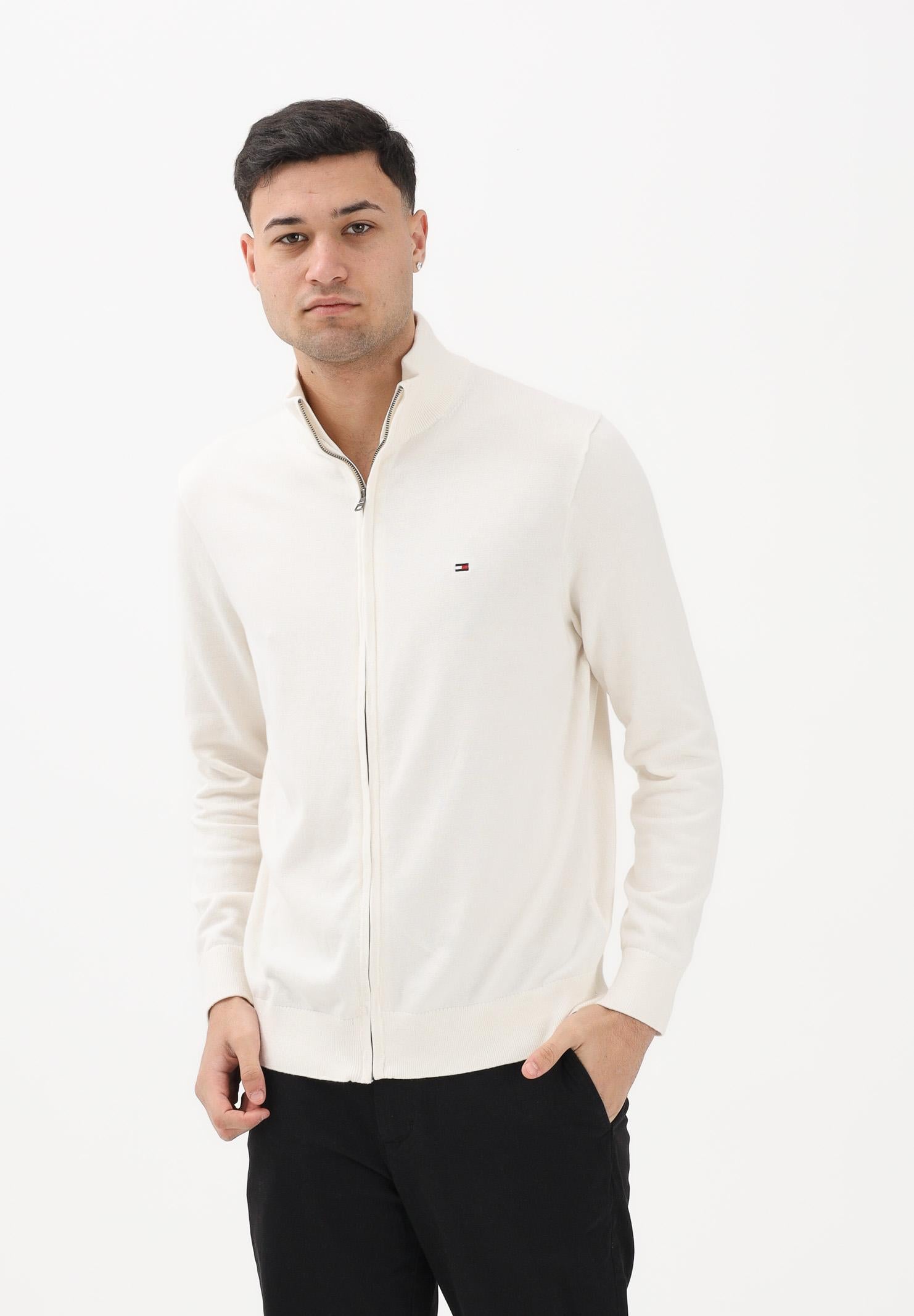 TOMMY HILFIGER Cardigan panna da uomo con logo MW0MW36517 Z00 TOMMY HILFIGER