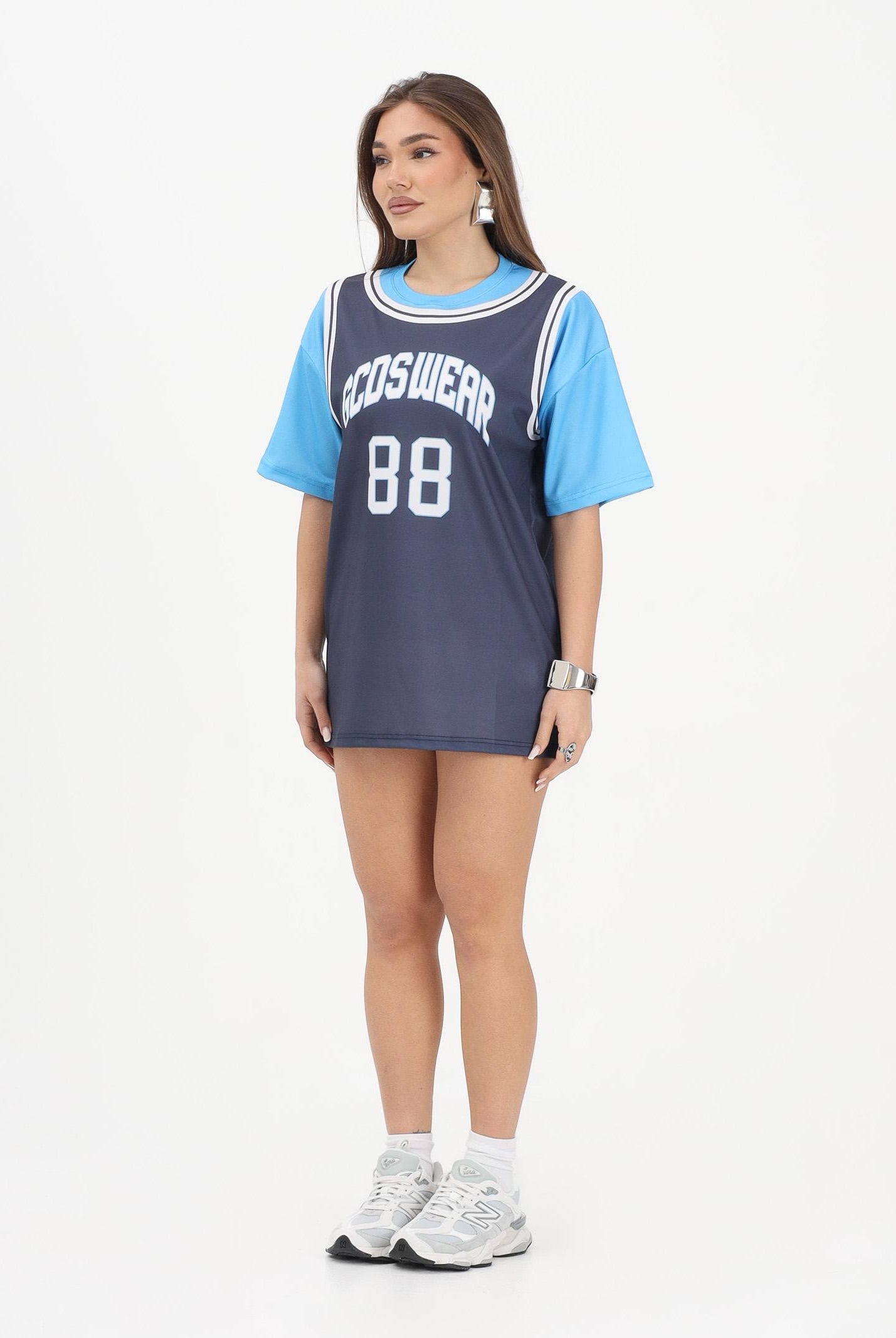 GCDS Abito corto blu e azzurro per donna, ragazze e bambine con stampa C1GJQB708J338 782E GCDS