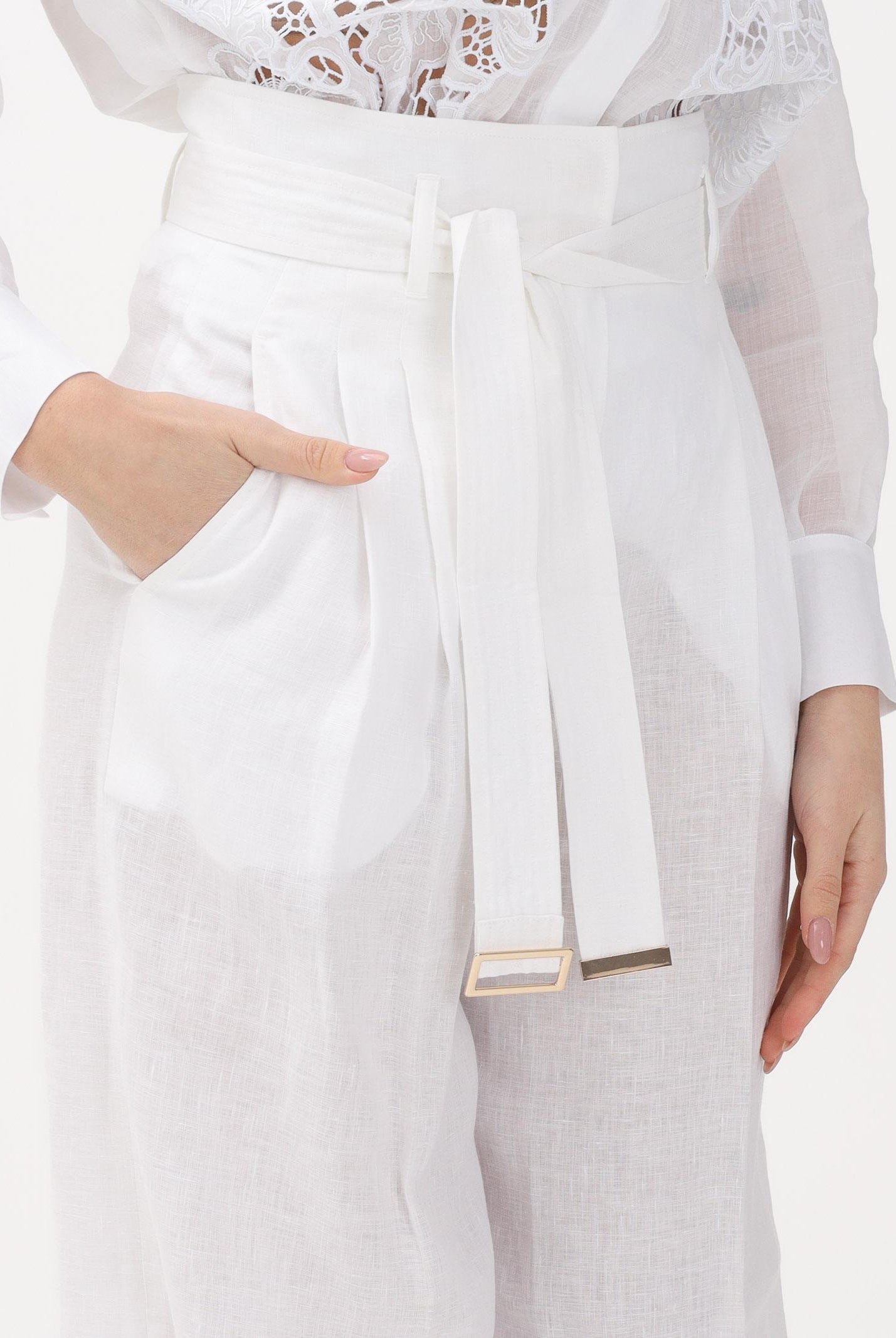MAX MARA Pantalone MSTMATERIA in lino bianco da donna 2616131092600 002 MAX MARA