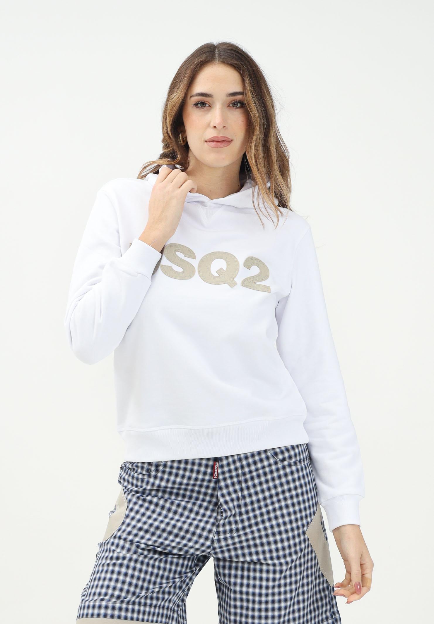 Felpa con cappuccio bianca per donna, ragazzi e bambini rifinita da ricamo logo DQ2750D0094 DQ100 DSQUARED2