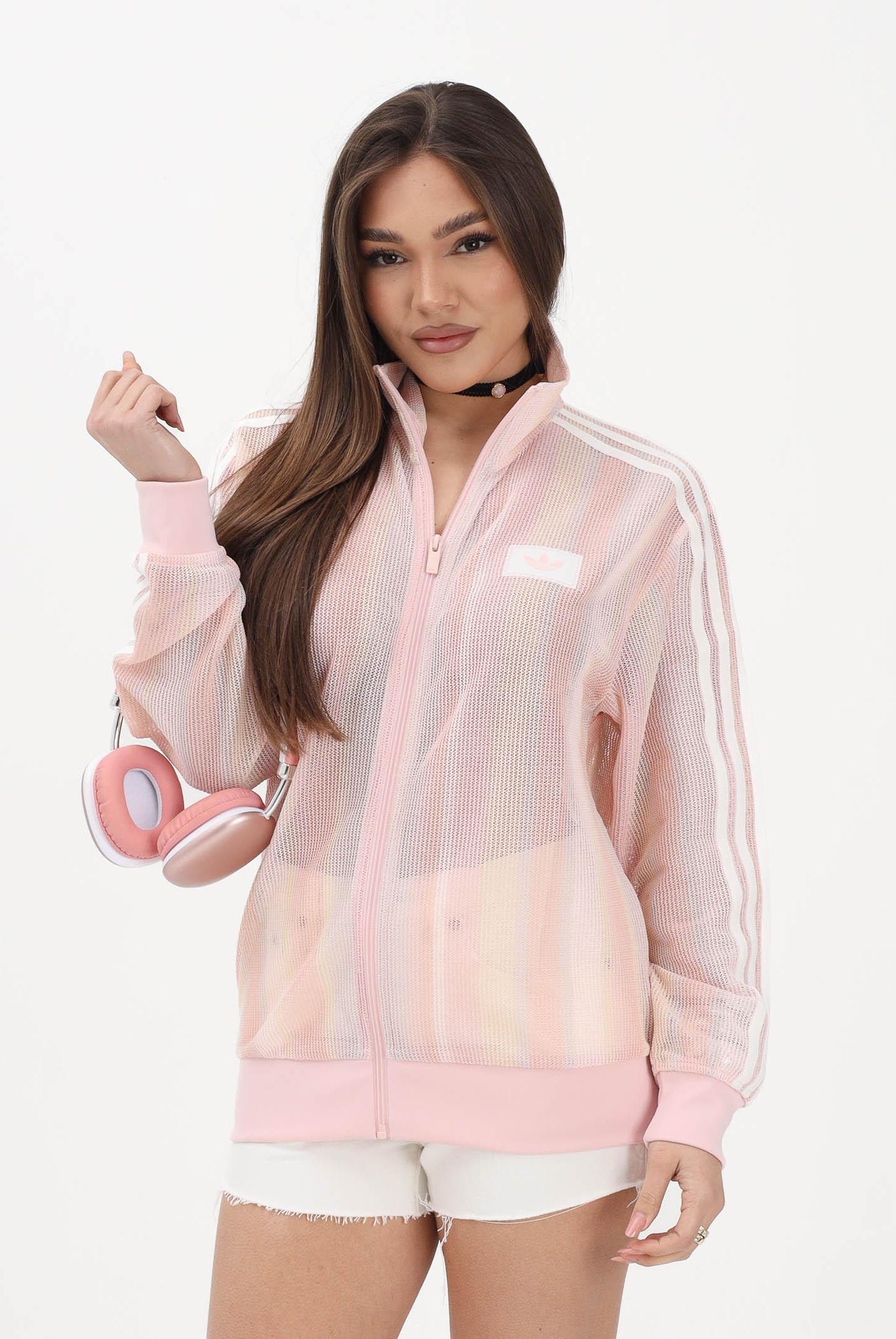 ADIDAS ORIGINALS Felpa con zip SUMMER GLOW KNITTED FIREBIRD rosa da donna KY2031 . ADIDAS ORIGINALS