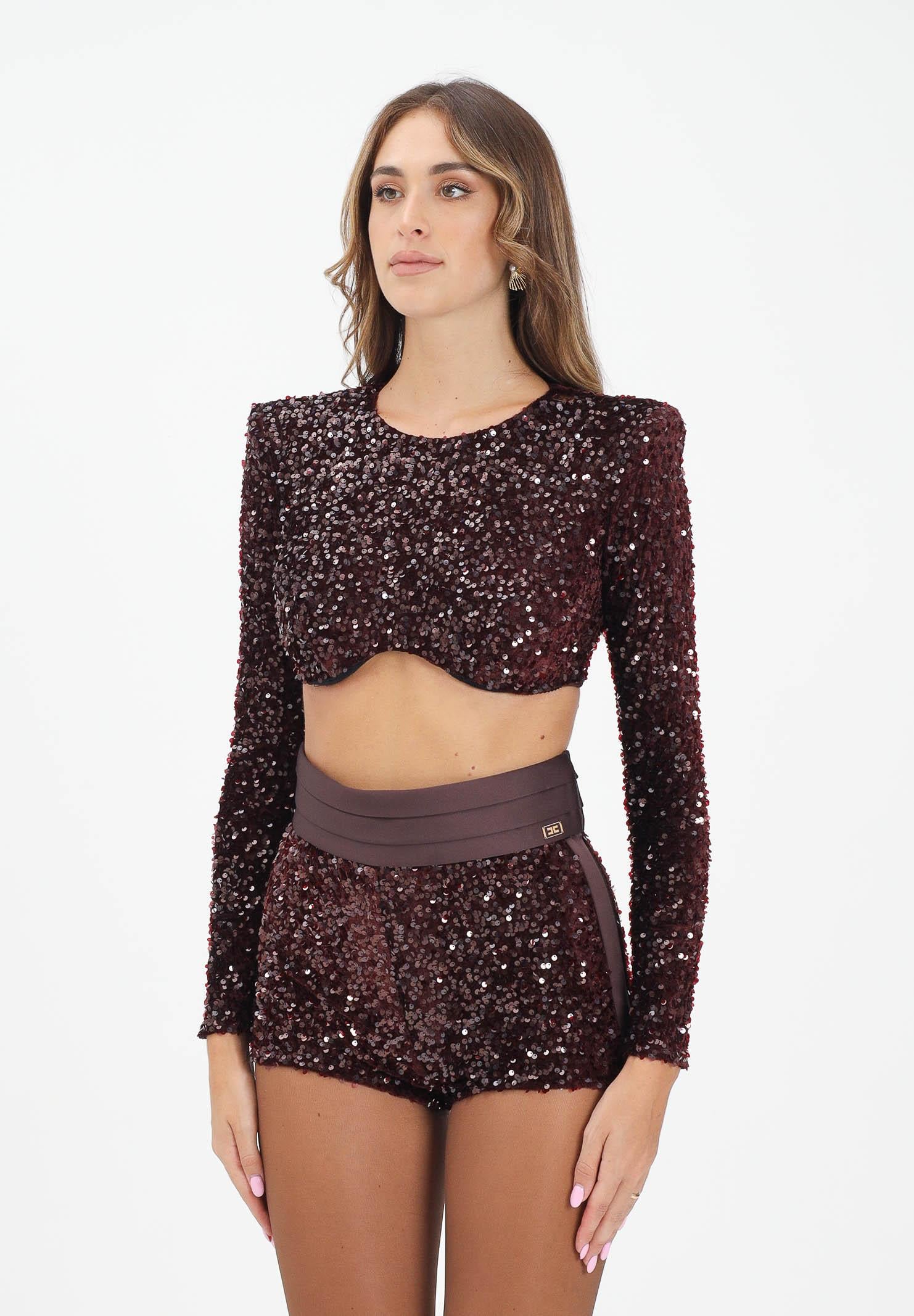 ELISABETTA FRANCHI Top elegante bordeaux da donna completamente ricoperto di paillettes TO04657E2 EA4 ELISABETTA FRANCHI
