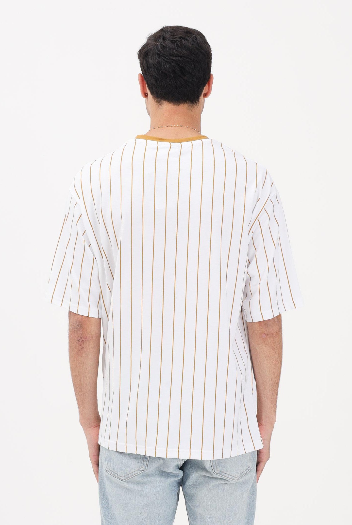 NEW ERA T-shirt a manica corta Oversized New Era Pinstripe bianca e senape per uomo e donna 60856223 . NEW ERA