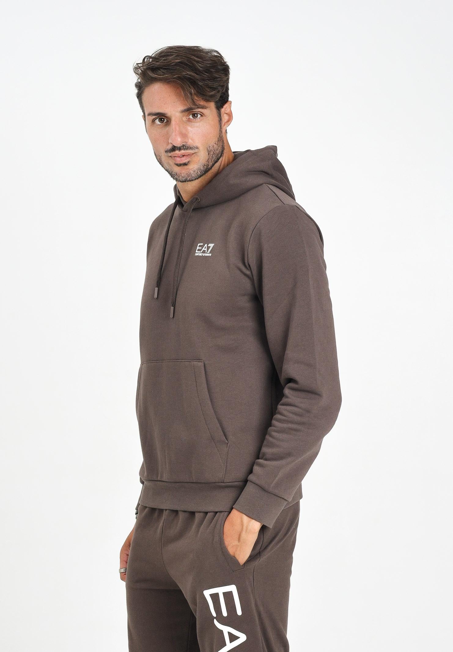 EA7 Felpa con cappuccio marrone da uomo caratterizzata da stampa logo 7M000570AF10377 U6063 EA7