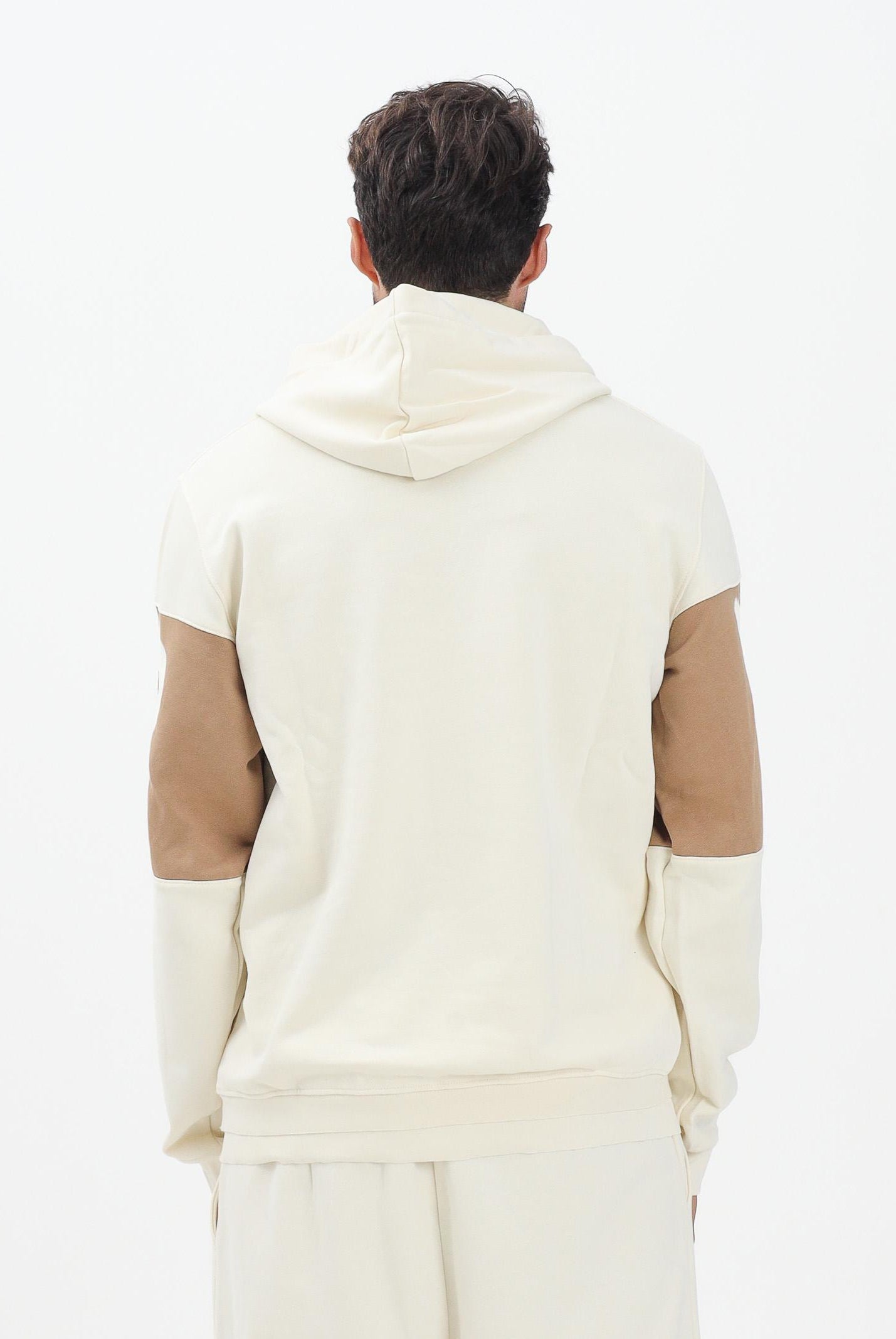 DISCLAIMER Felpa con cappuccio panna da uomo rifinita da inserto cammello con logo 25IDS55362 LACA DISCLAIMER