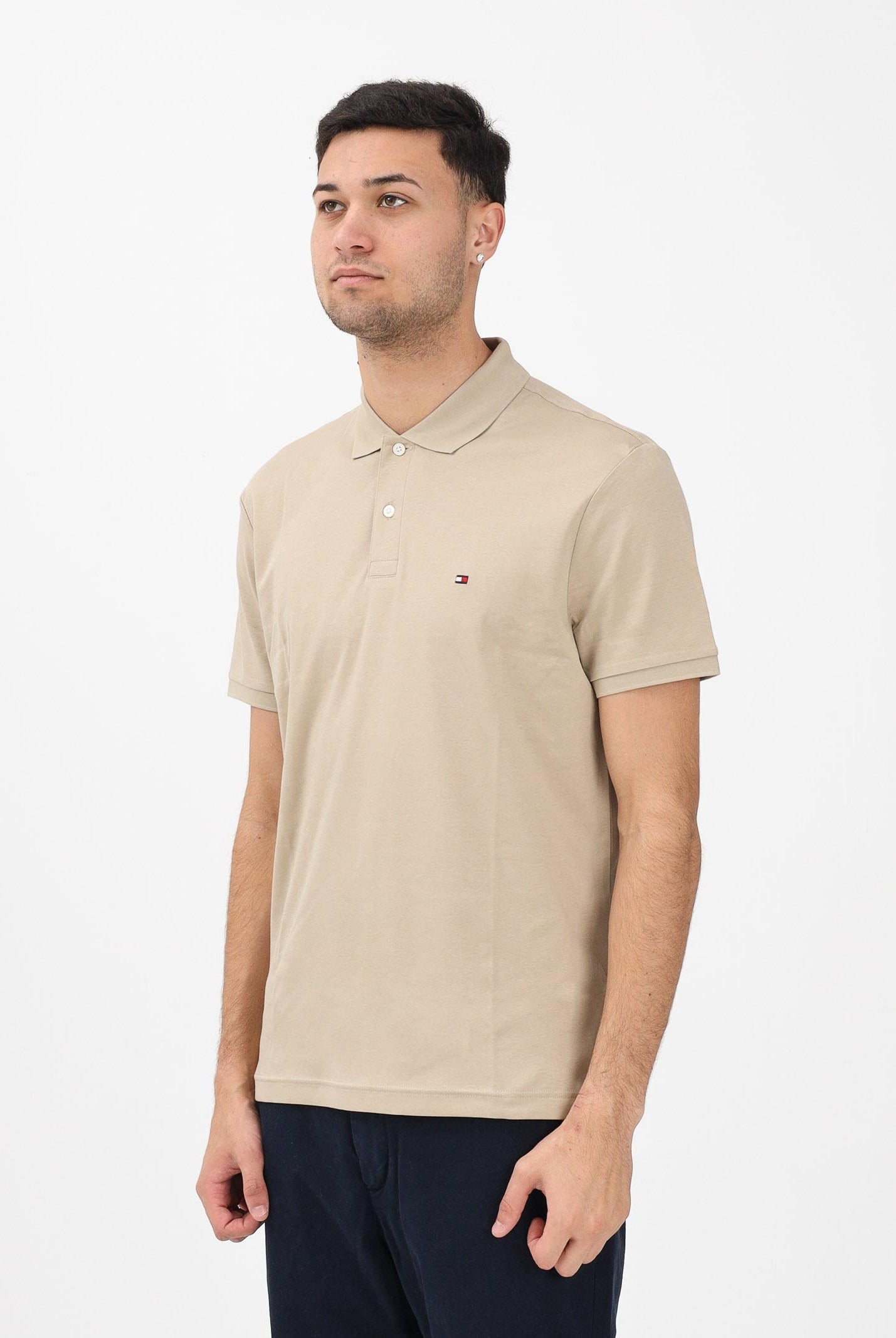 TOMMY HILFIGER Polo a manica corta beige da uomo con logo MW0MW39994 RBT TOMMY HILFIGER