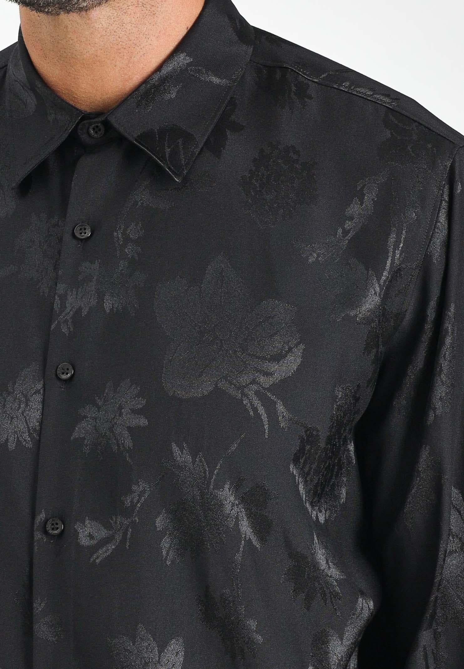 I'M BRIAN Camicia a manica lunga nera da uomo con lavorazione jacquard a motivi floreali CA3427 009 I'M BRIAN