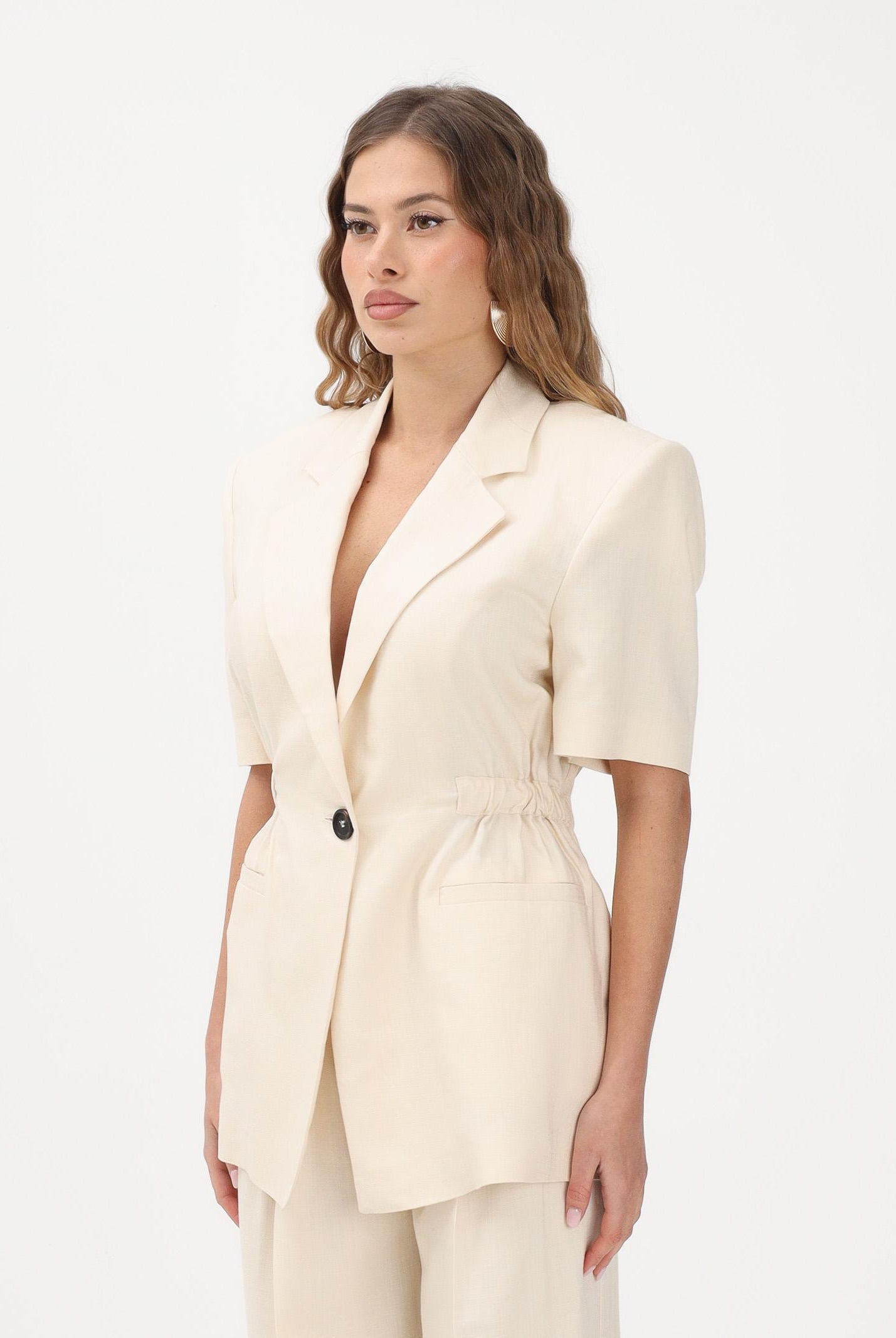 PINKO Giacca a manica corta panna da donna con vita elasticizzata<BR/> 106912A2W6 C00 PINKO