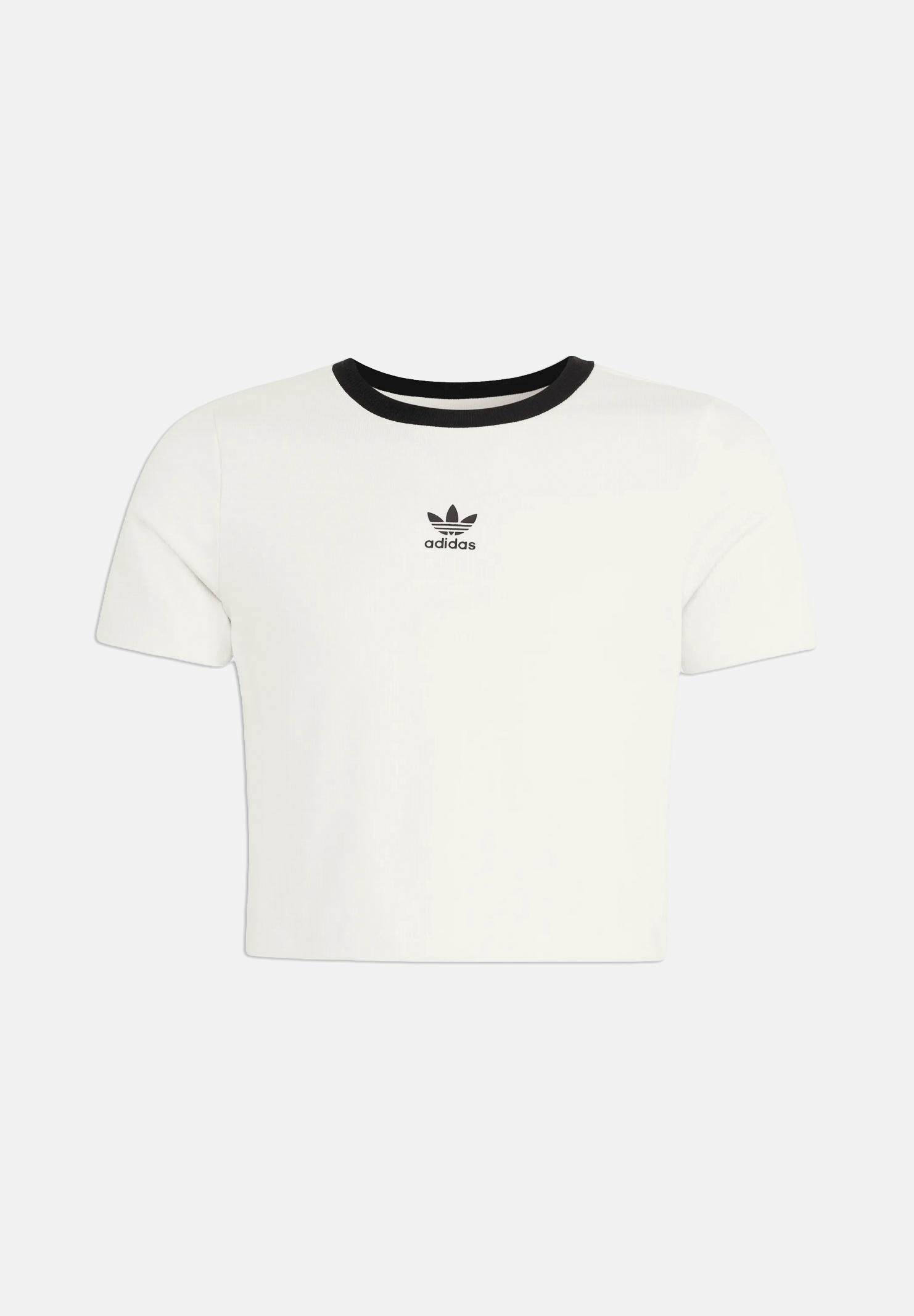 ADIDAS ORIGINALS T-shirt a manica corta Tight Mini Rib bianca e nera da bambina KE2497 . ADIDAS ORIGINALS