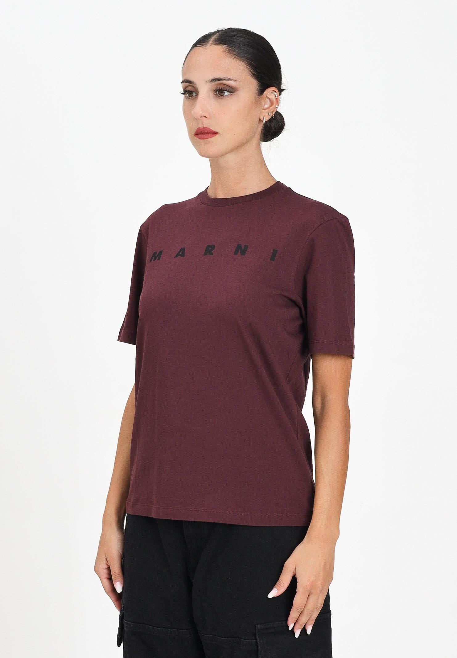 MARNI T-shirt a manica corta bordeaux per donna, ragazzi e bambini con stampa logo M01601M00RF 0M434 MARNI