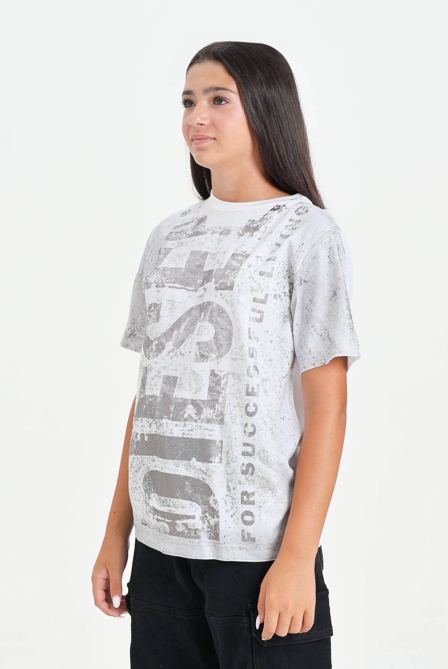 DIESEL T-shirt a manica corta bianca per donna, ragazzi e bambini con logo J02479KYAZW K100 DIESEL