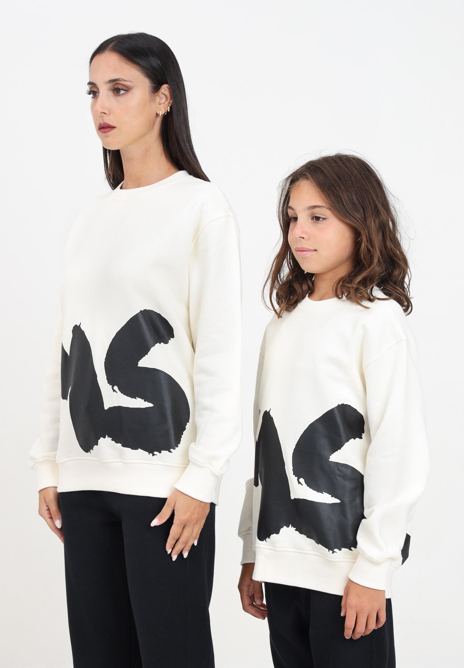 Felpa girocollo crema per donna e bambina con stampa lgoo F4MSJUSW059 013 MSGM