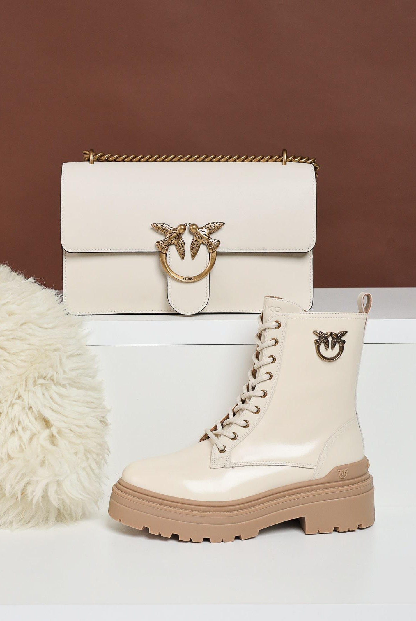 PINKO Anfibi panna e beige da donna con logo SD0141P001DY7 PINKO