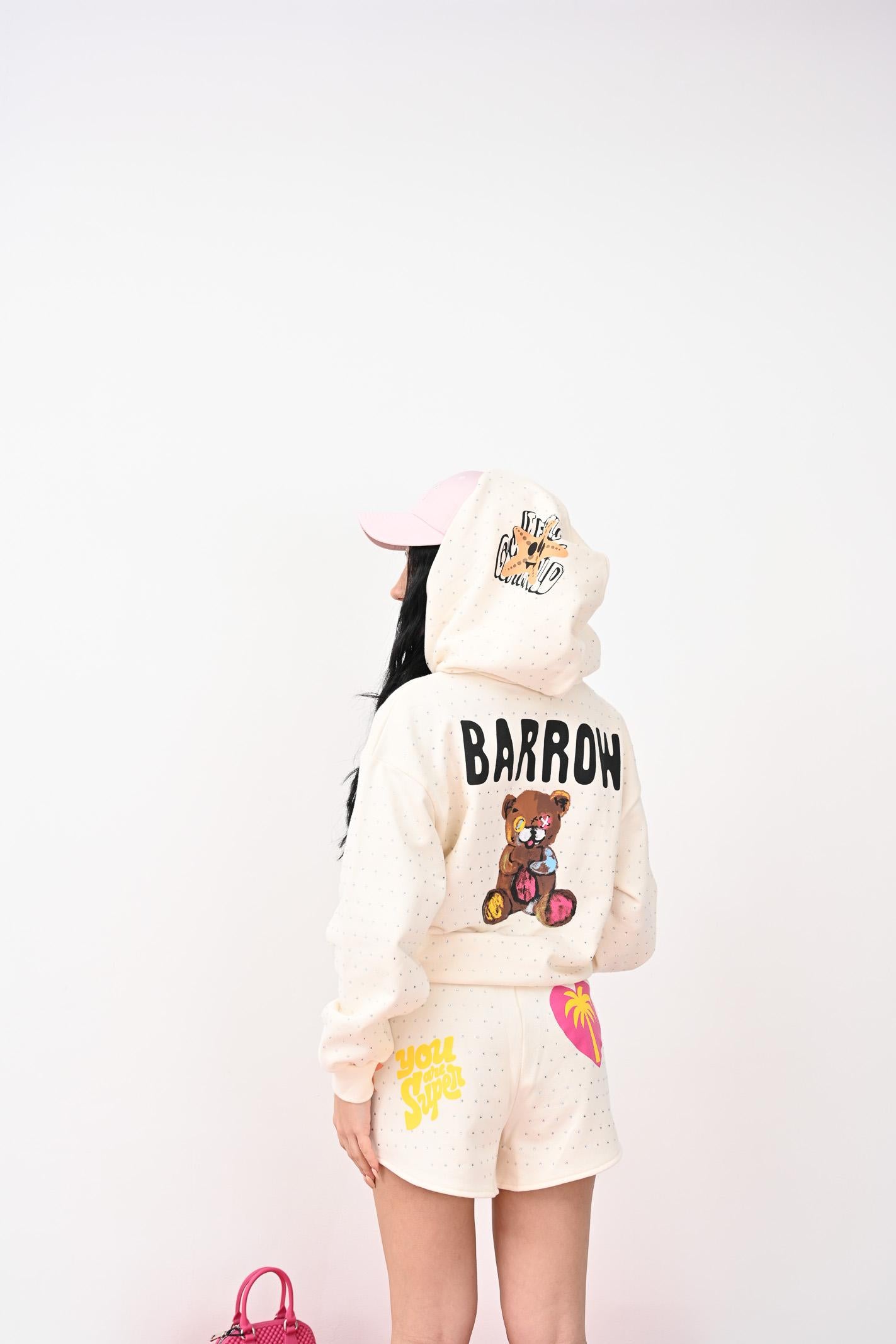 BARROW Felpa con cappuccio color crema per donna e bambina con strass e stampe S5BKJGHS140 013 BARROW