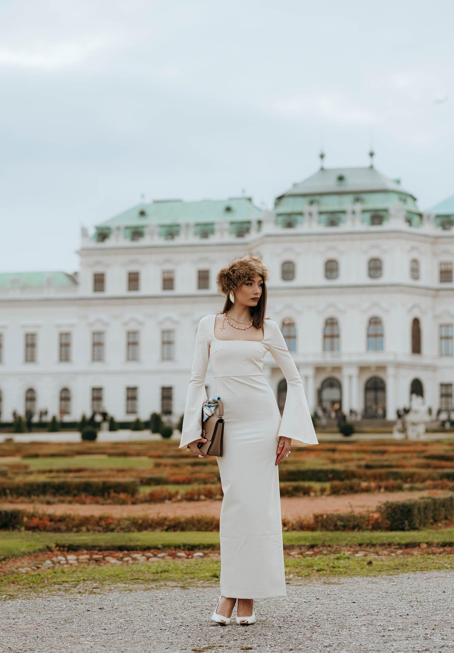 SANTAS Abito lungo LUMIÈRE panna da donna con manica svasata PV2601 PA SANTAS