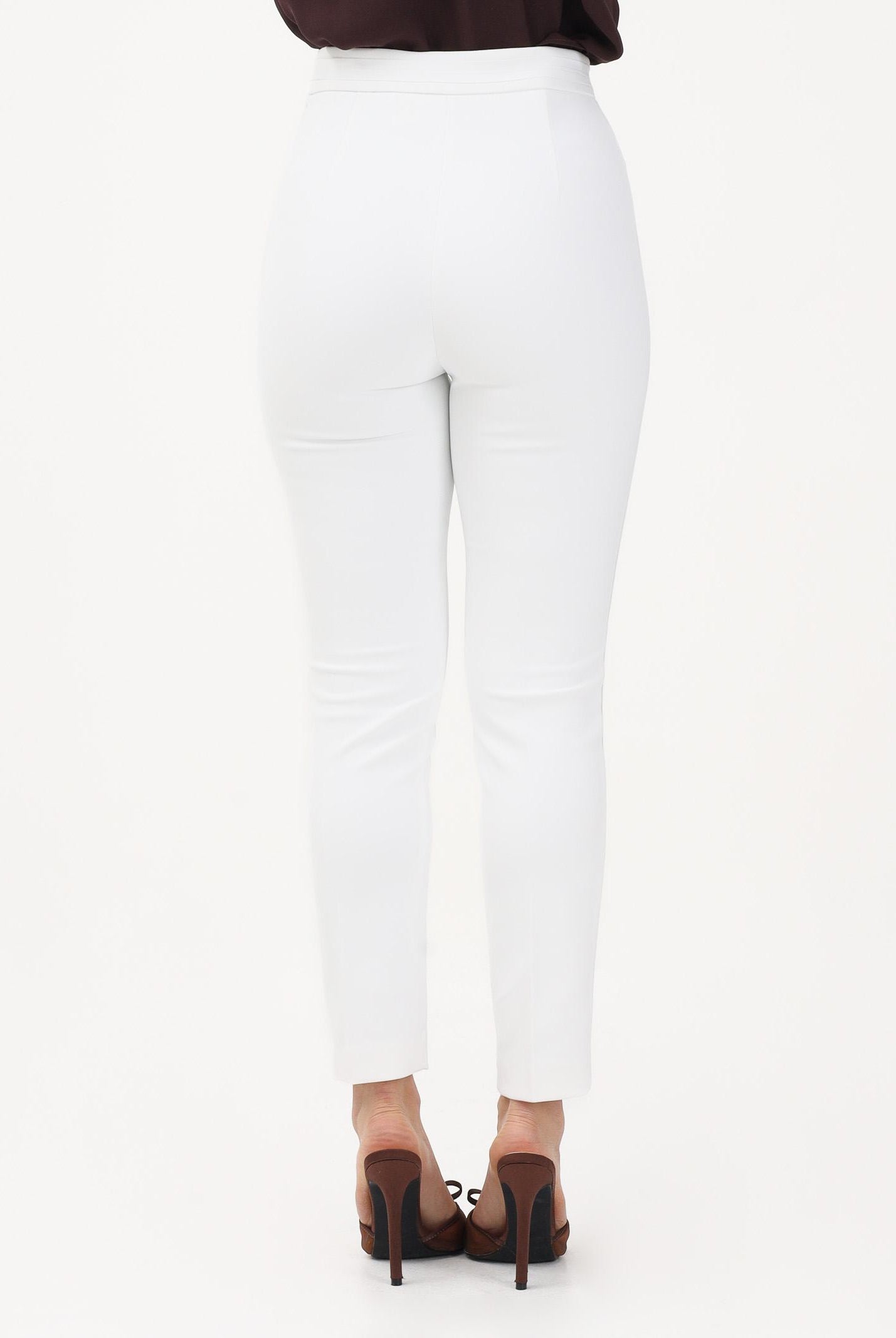 ELISABETTA FRANCHI Pantalone elegante avorio da donna con logo ricamato PA17061E2 360 ELISABETTA FRANCHI