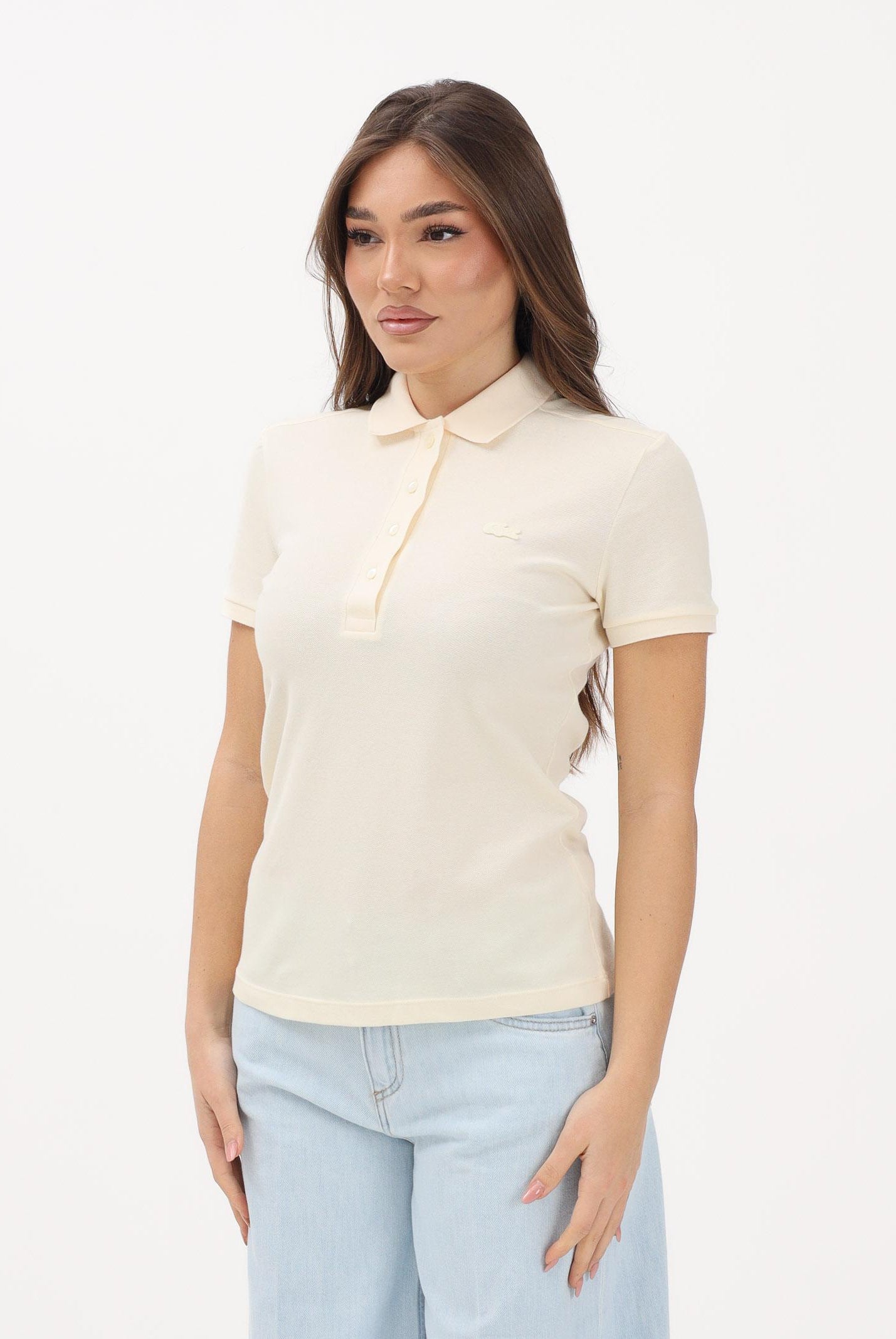 LACOSTE Polo a manica corta panna da donna con logo PF5462 S7G LACOSTE