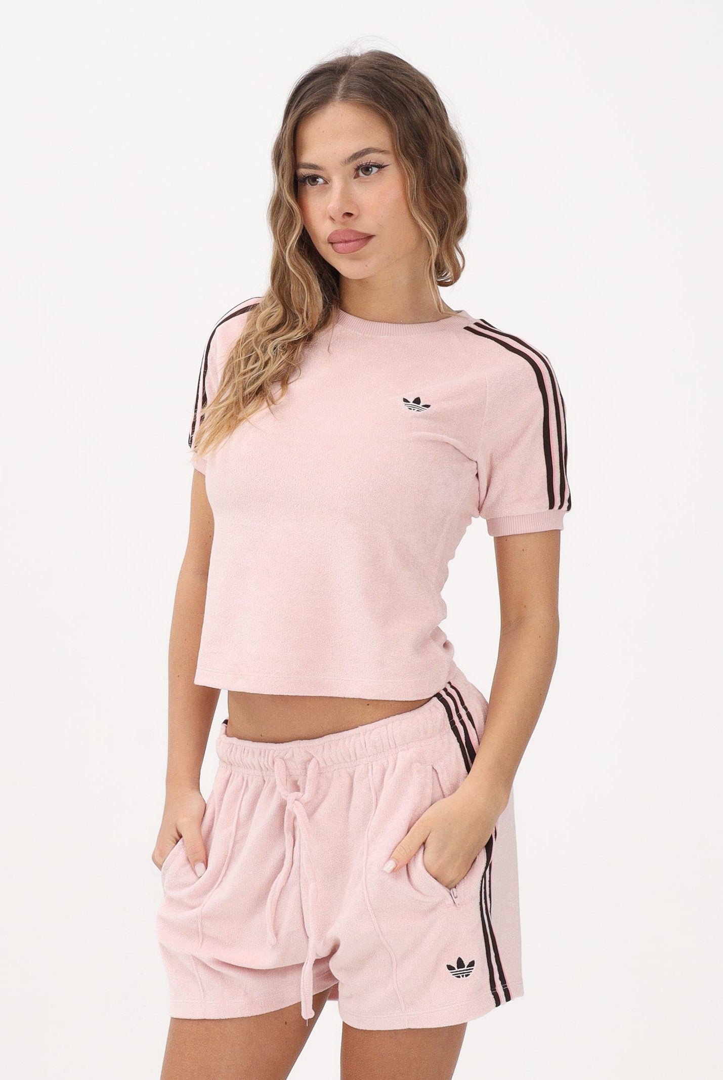 ADIDAS ORIGINALS T-shirt a manica corta Terry Towel Cali rosa da donna KD1410 . ADIDAS ORIGINALS