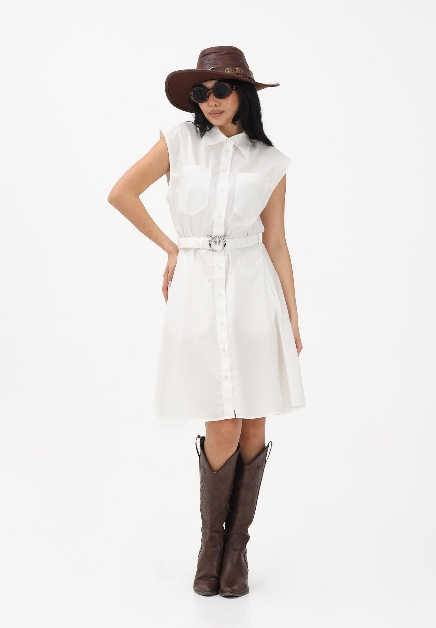 PINKO Abito chemisier bianco da donna con cintura 103111A2LD Z05 PINKO