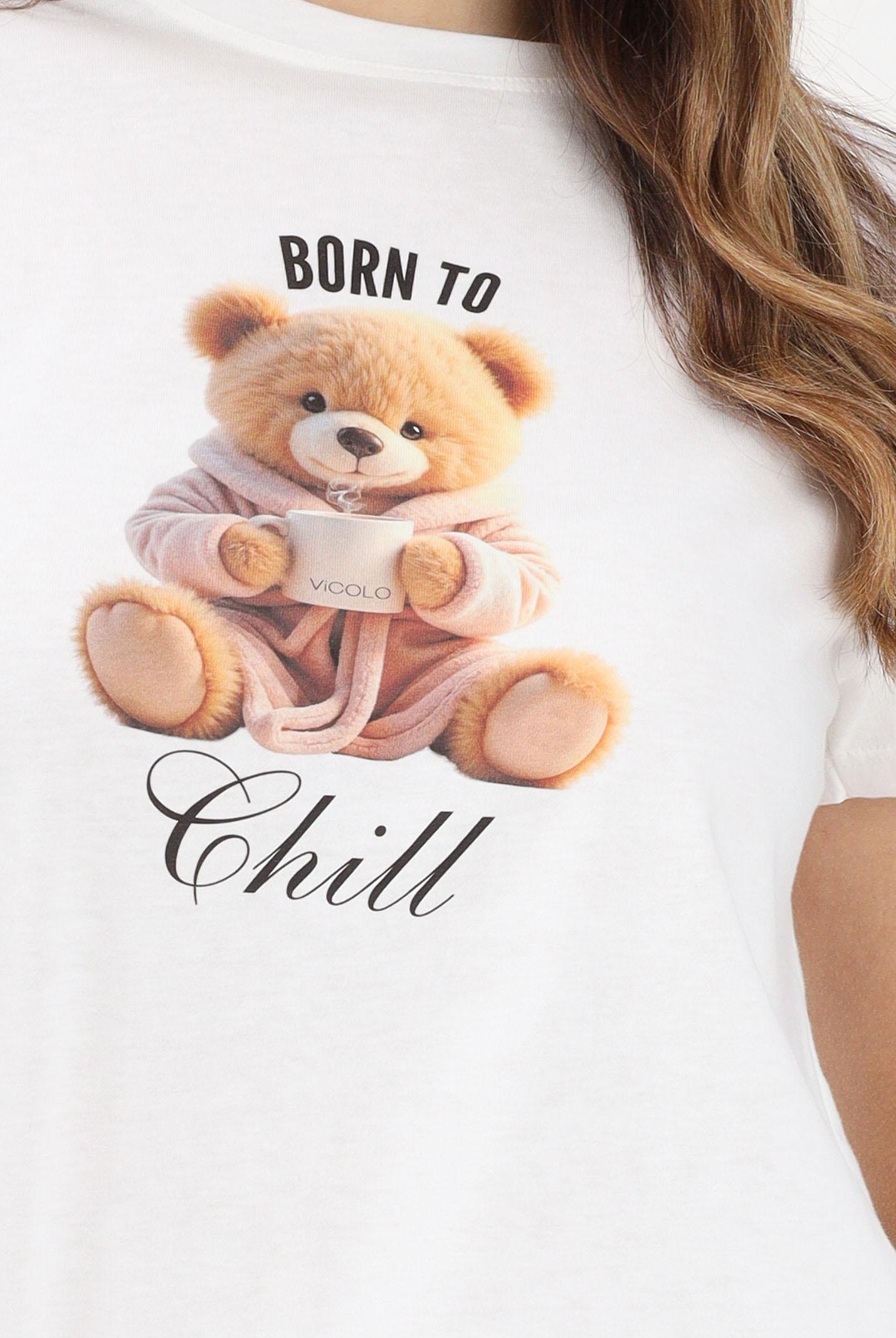 VICOLO T-shirt a manica corta bianca da donna con stampa teddy RF0622 BI VICOLO