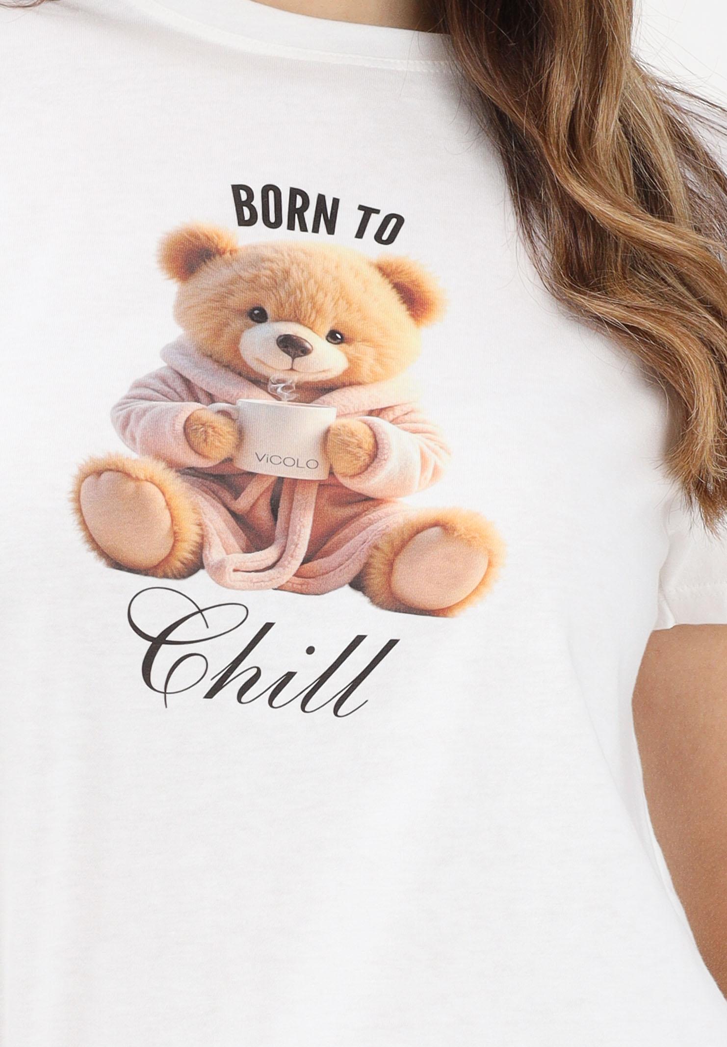 VICOLO T-shirt a manica corta bianca da donna con stampa teddy RF0622 BI VICOLO