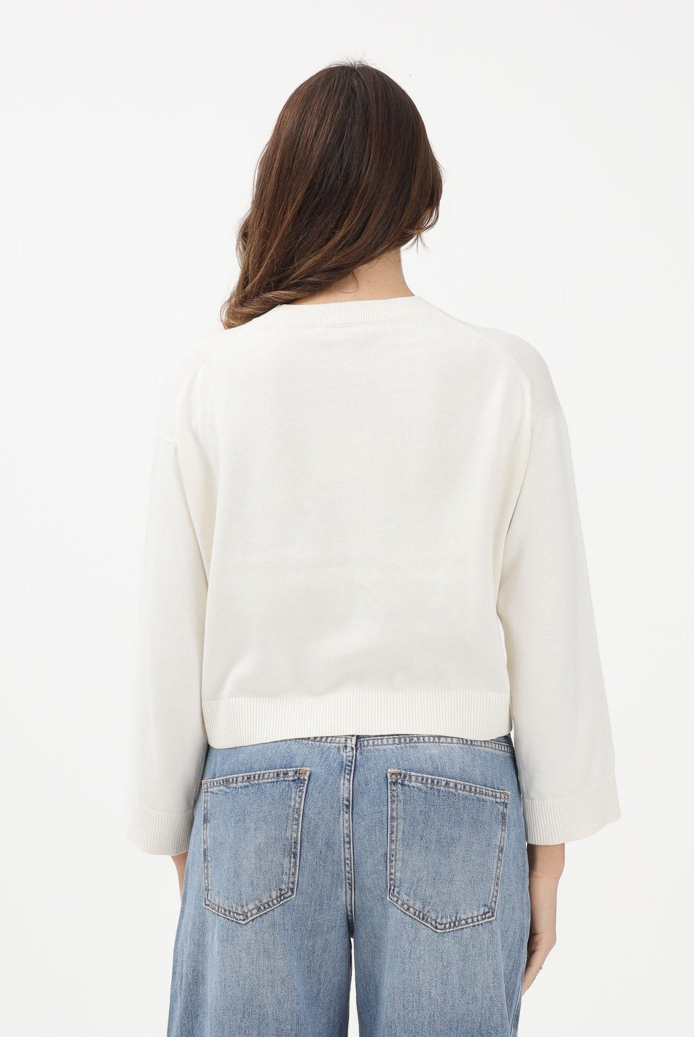 CALVIN KLEIN JEANS Maglioncino girocollo panna da donna con monogramma CK LV047E304GYAS . CALVIN KLEIN JEANS