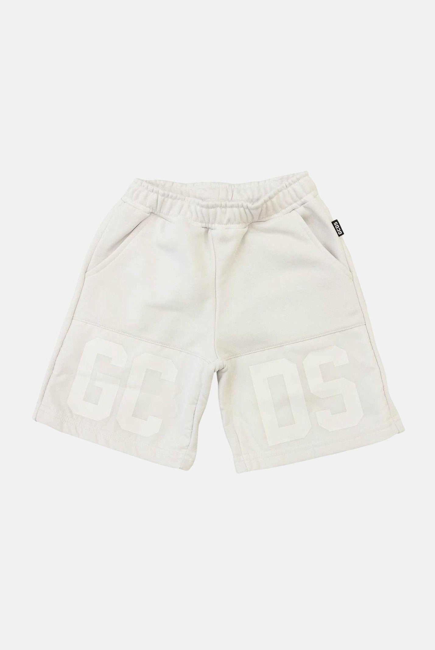 GCDS Shorts sportivo bianco per bambino e bambina con logo tono su tono Z0UKQL599F004 100A GCDS