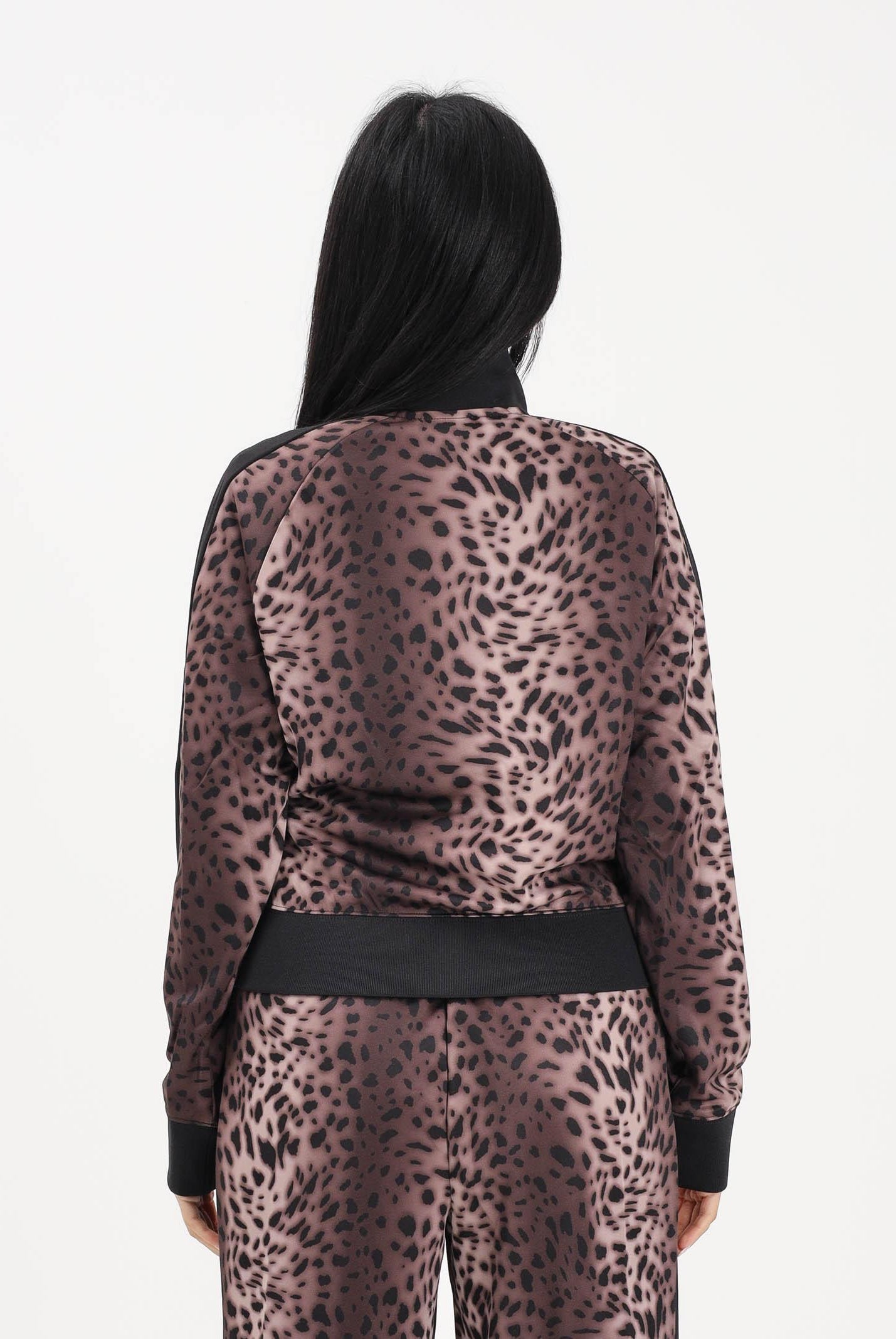 PUMA Felpa con zip T7 Leo Luxe marrone e nera da donna 634563 01 PUMA